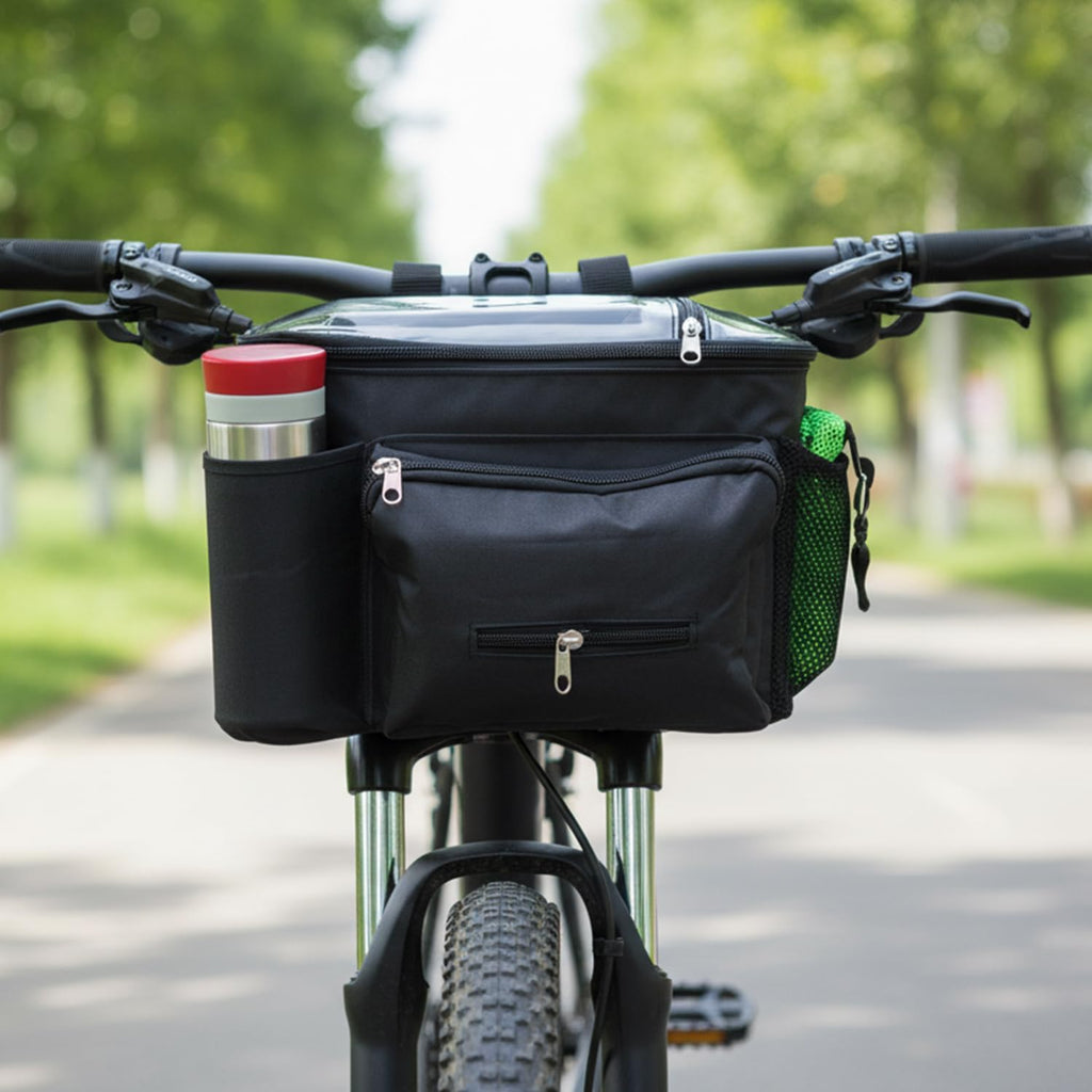 Large Bike Handlebar Bag,Large Bicycle Front Storage Pouch Bag,9 Inch Transparent Pouch with Shoulder Strap