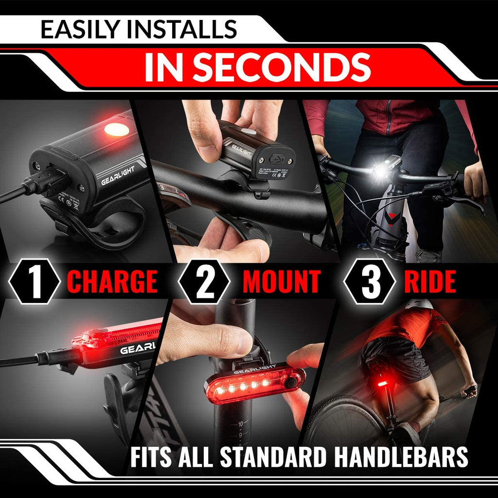 Bike Lights for Night Riding, USB Rechargeable Front and Back Lights, LED Bicycle Headlight and Tail Light Set, Water Resistant Bike Lights Rechargeable for Mountain Bikes, Kids Bike Light, MTB Light