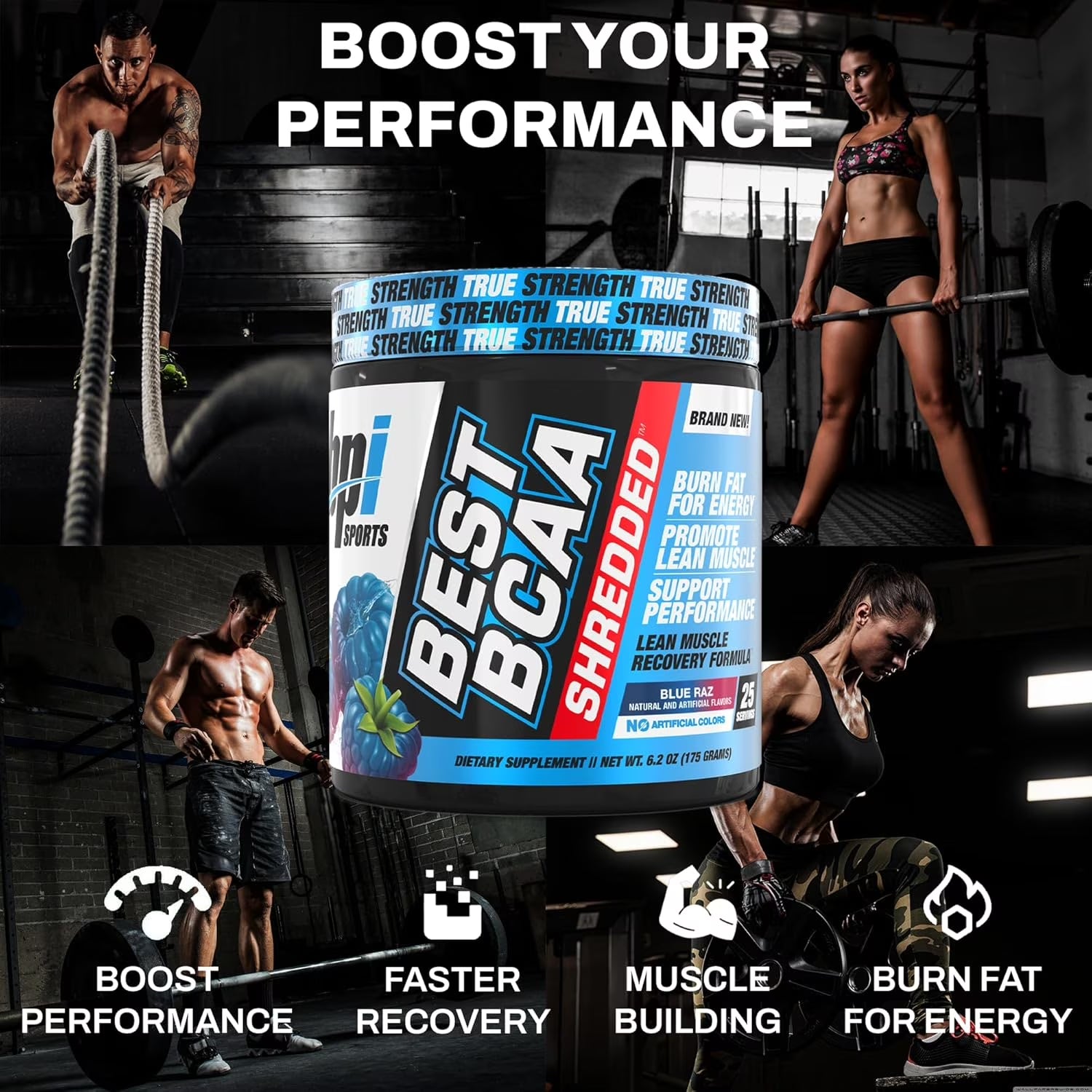 Best BCAA Shredded - Caffeine-Free Thermogenic Recovery Formula - BCAA Powder - Lean Muscle Building - Accelerated Recovery - Weight Loss - Hydration - Blue Raz - 25 Servings - 9.7 Oz.