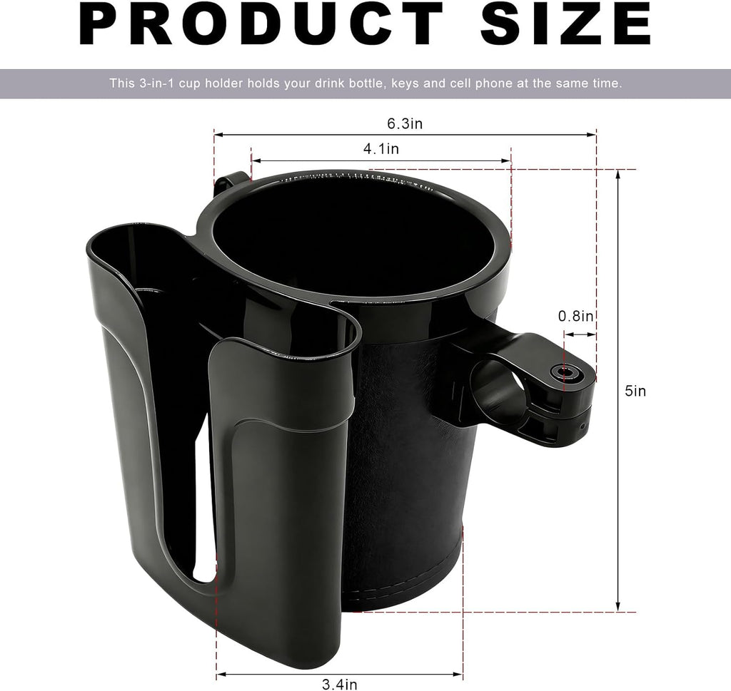 Bike Cup Holder, Bicycle Handlebar Water Bottle Holders with Cell Phone Keys Holder, Universal Drink Bottle Cage for Bike Motorcycle Scooter Stroller Walker Wheelchair (Black)