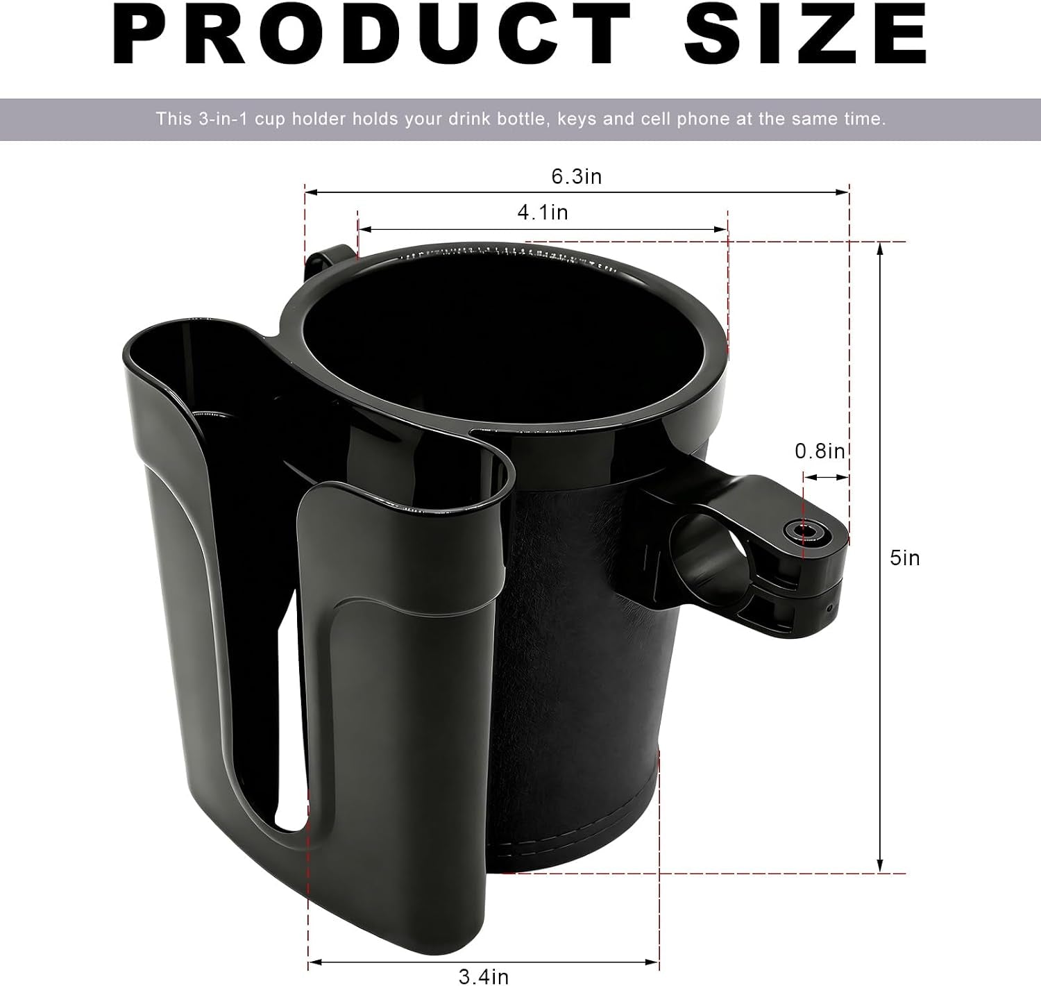 Bike Cup Holder, Bicycle Handlebar Water Bottle Holders with Cell Phone Keys Holder, Universal Drink Bottle Cage for Bike Motorcycle Scooter Stroller Walker Wheelchair (Black)