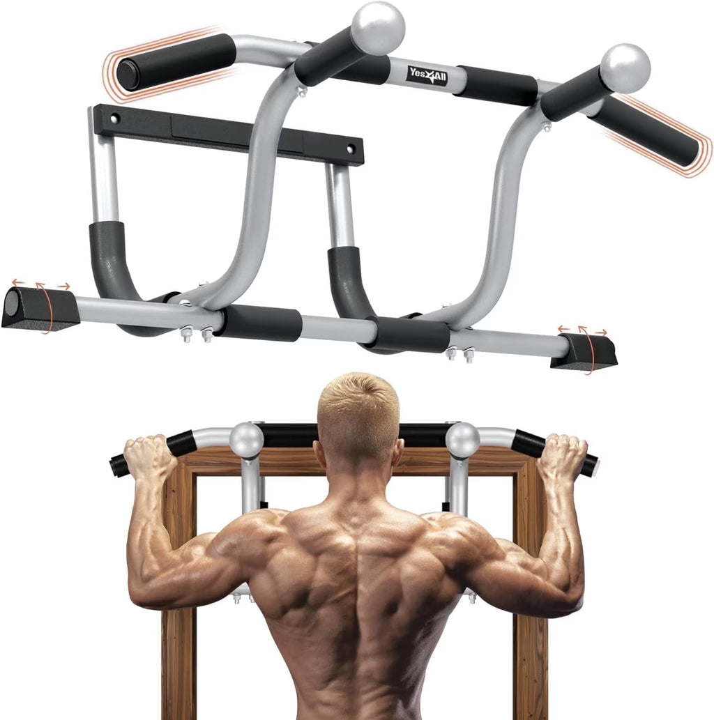 Heavy Duty Steel Elevated Door Pull up Bar, Adjustable Pull up Bar for Doorway of 24 to 36 Inch, Multi-Grip for Different Muscle Groups, Easy to Install