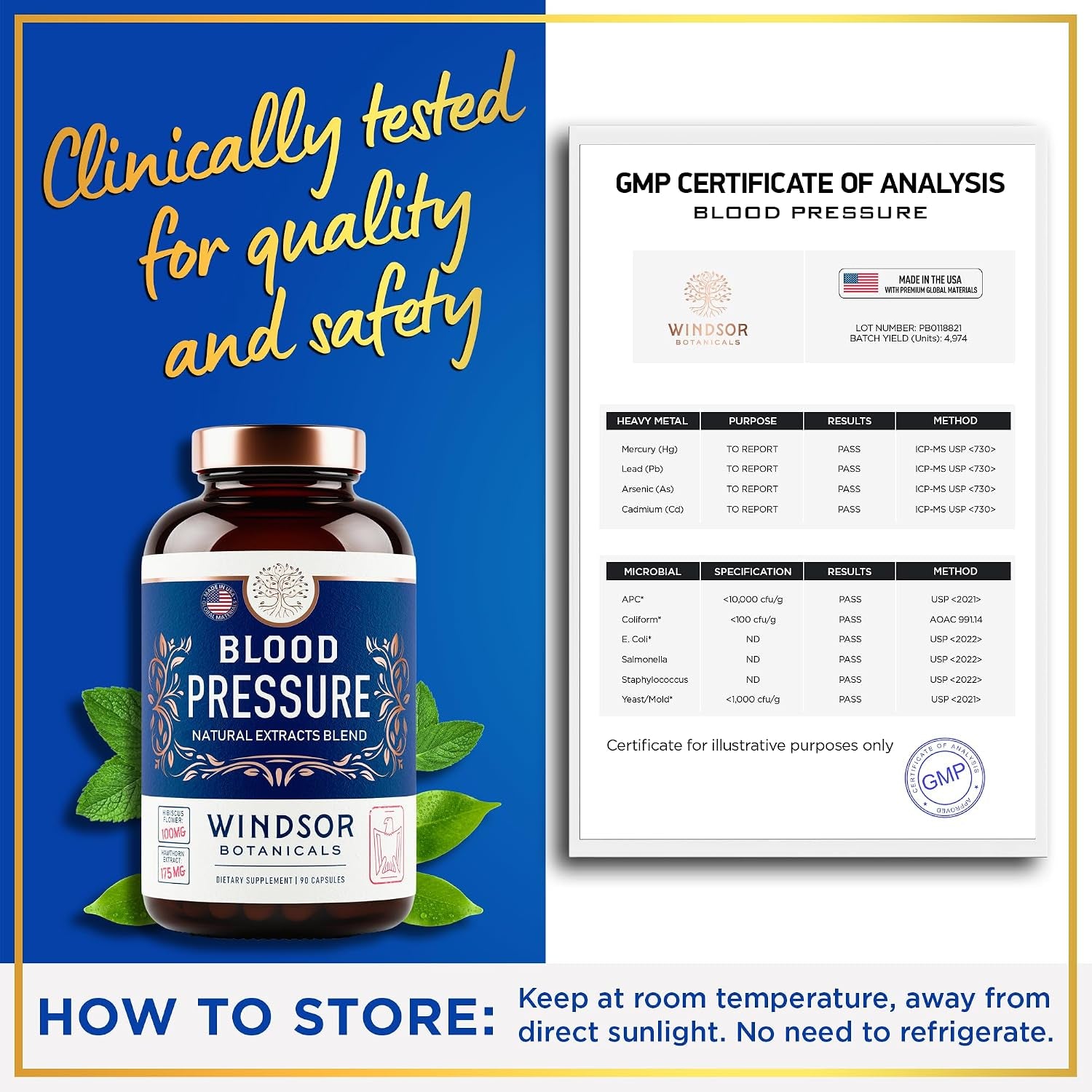 Blood Pressure Support Supplement - Green Tea, Hibiscus, Hawthorn, Garlic - Blood Pressure Vitamin, Mineral and Activated Naturals - 3 Month Supply, 90 Capsules