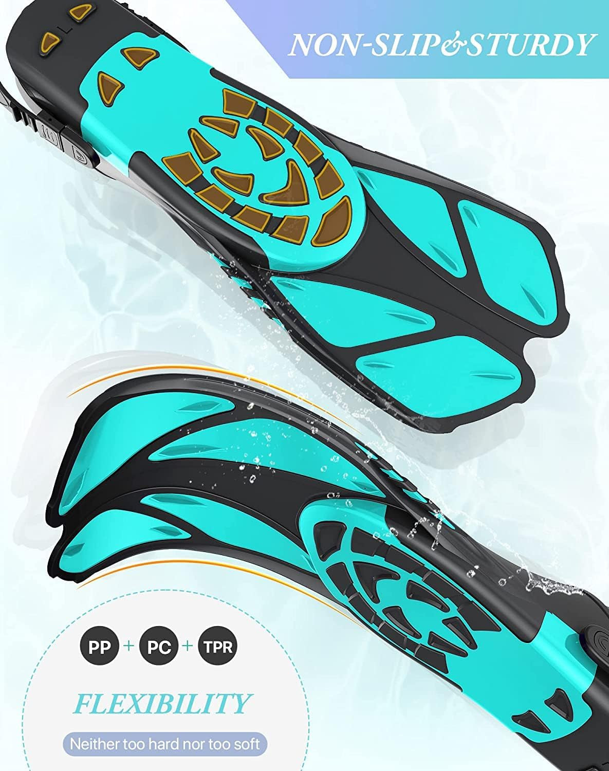 Snorkel Fins, Travel Size Short Flippers for Snorkel Swim Diving | Adjustable Swim Fins Flexible Open Heel Lightweight Scuba Diving Fins for Adult Men Women Kids Ideal for Recreational Use