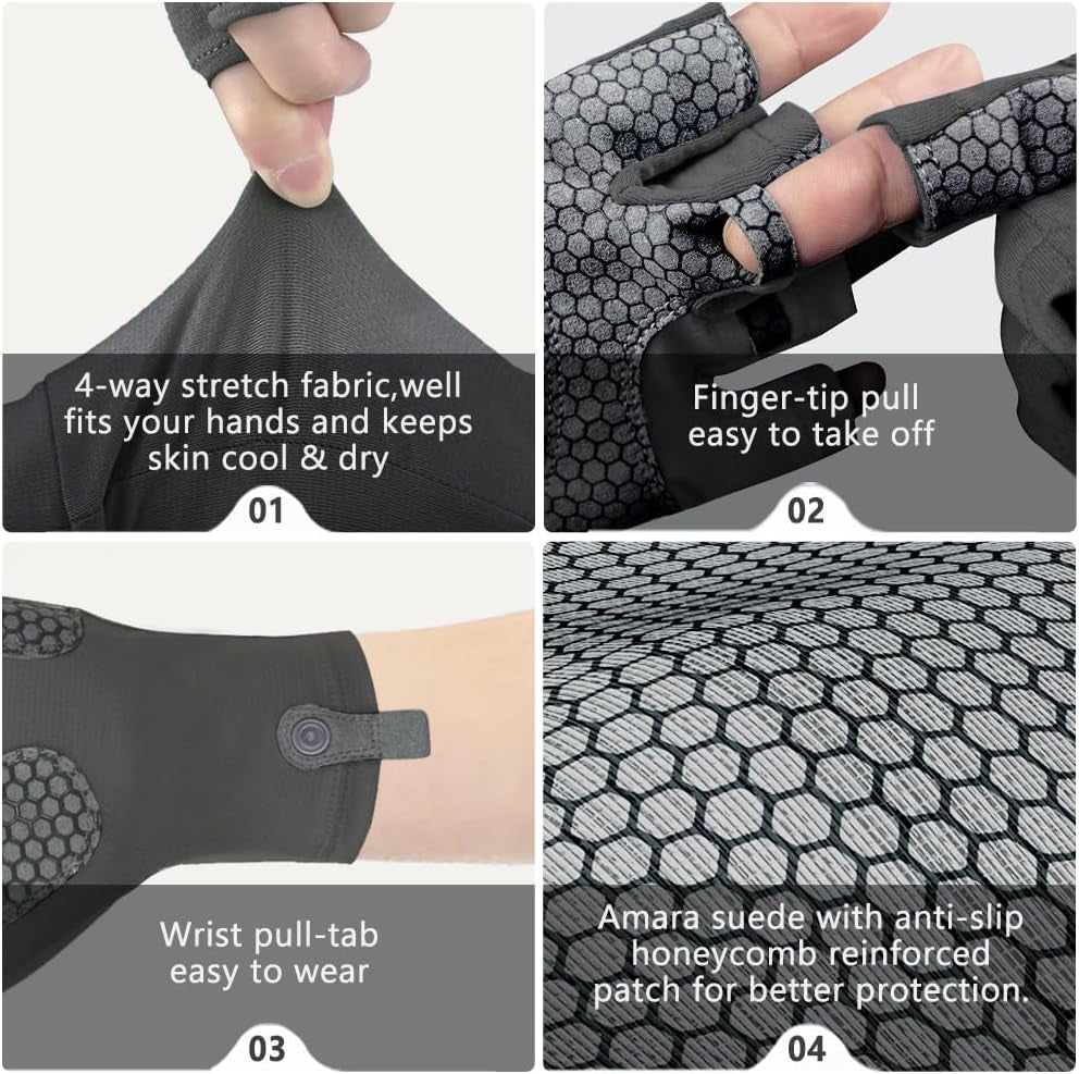 Unisex UV Protective Fingerless Gloves UPF 50+ Sun Glove for Outdoor Fishing Cycling Hiking Driving Kayaking