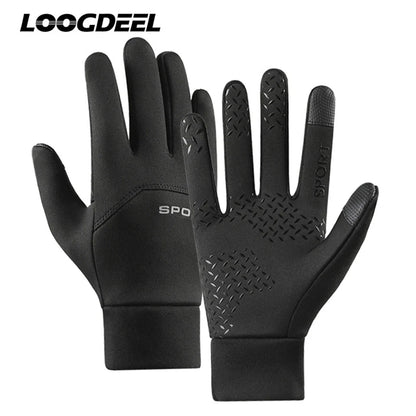 Men Winter Waterproof Cycling Gloves Outdoor Sports Ski Running Motorcycle Touch Screen Fleece Gloves Non-Slip Warm Full Fingers