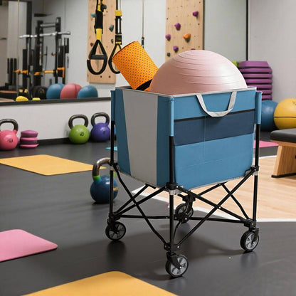 Steel 4-Wheeled Equipment Organizer Rolling Ball Storage Cart in Blue and Gray