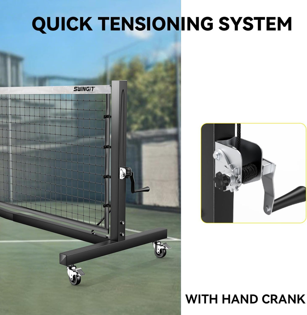Pro Pickleball Net with Wheels, Hand Crank Tension System, 22Ft Tournament IFP Regulation Size, Heavy Duty Frame, Anti-Sag, Locking Wheels, Perfect for Outdoor Court & Indoor Gym