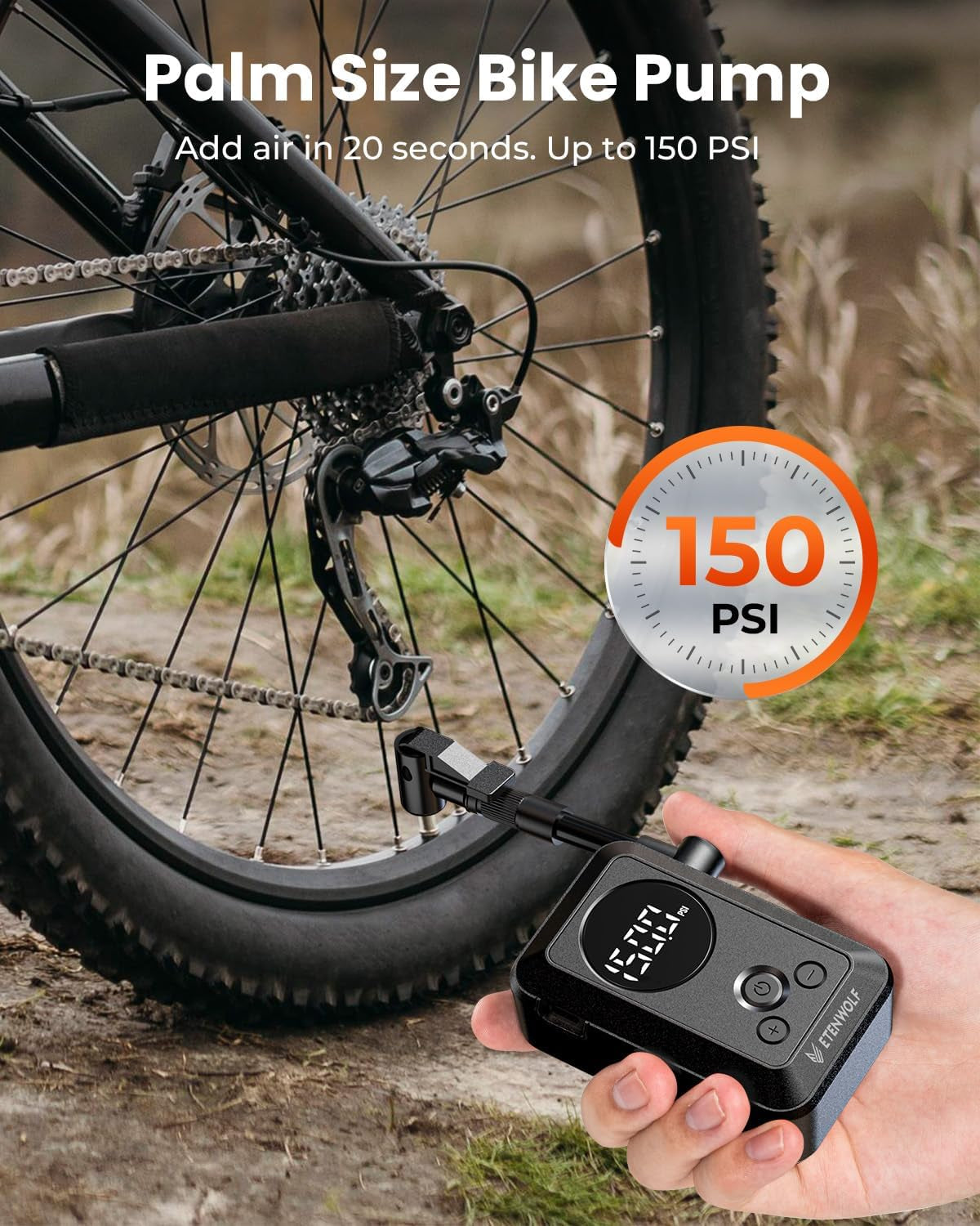S0 Mini Bike Pump, 20S Fast Inflate Bicycle Pump with Gauge | 150PSI Portable Electric Bike Air Pump with Presta and Schrader Valve for Mountain Bike, Road Bike, Motorcycle, Sport Balls