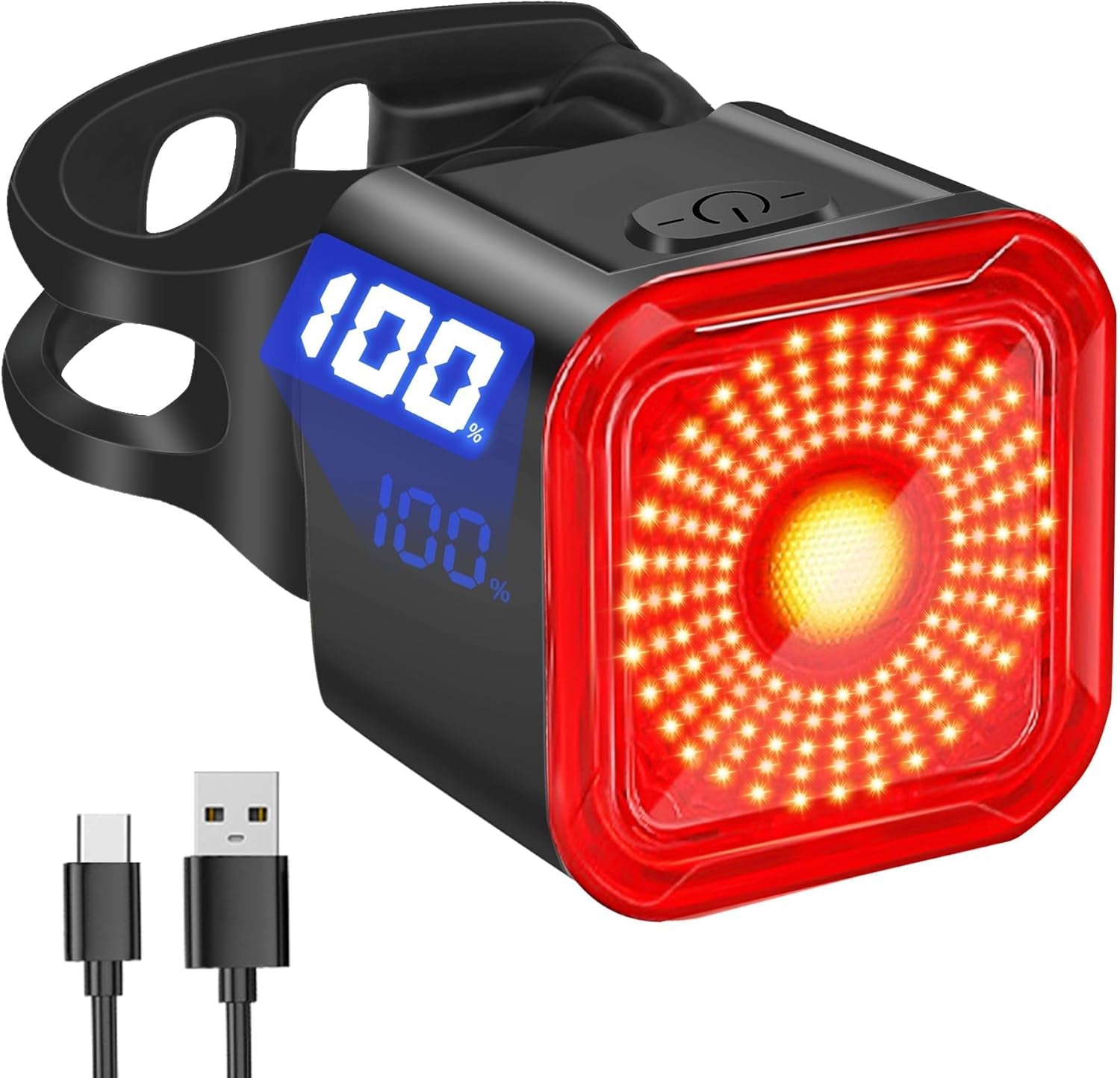 Bike Tail Light with LED Display Screen, USB-C Rechargeable | 6 Light Modes, IP55 Waterproof Bicycle Taillight for Night Riding, Super Bright Rear Bike Light for Road Mountain, Cycling