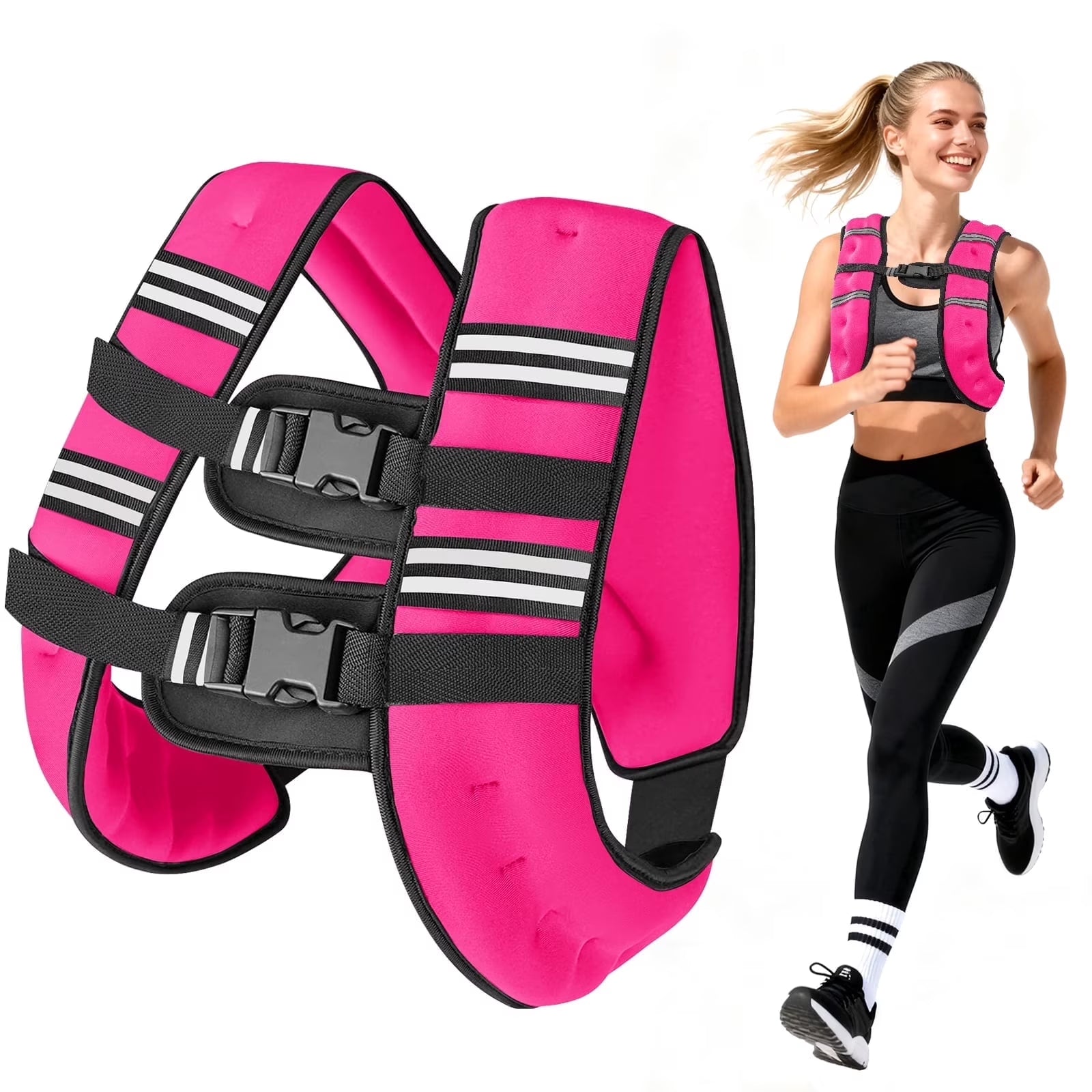 Weighted Vest Pink 12 Lb Weight Vest for Woman Men Sport Weighted Vest with Reflective Stripe Adjustable Buckle Straps Mesh Pocket for Strength Training Running