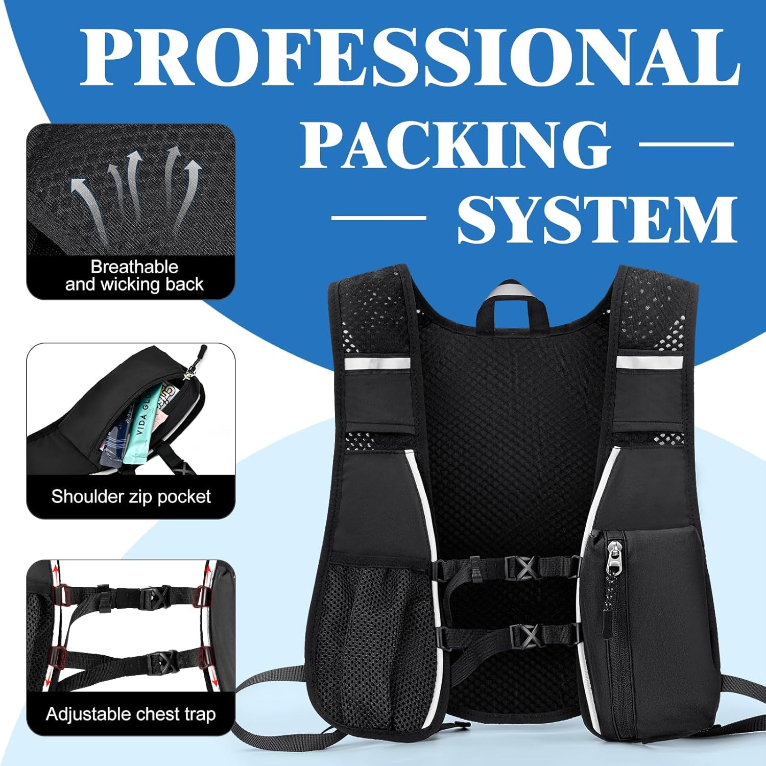 Hydration Backpack with 2L Water Bladder Bag, Lightweight and Breathable Running Vest for Men, Adjustable Chest Straps Water Pack for Cycling Hiking Climbing Outdoor