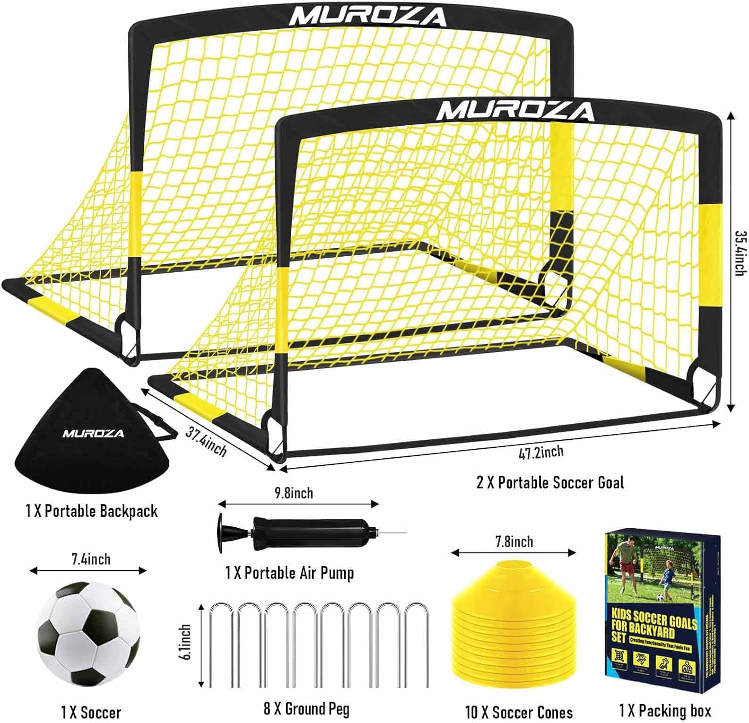 Soccer Goal, Kids Soccer Goals for Backyard Set, Pop up Soccer Net | 2 Pack Portable Soccer Nets with Soccer Ball, Cones, Training Equipment for Youth Toddler Indoor Outdoor Sports Games