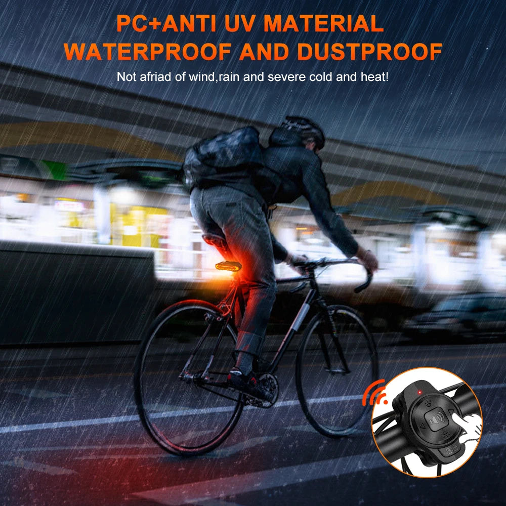 Rockbye Bike Front Light with Horn Alarm Remote Control IPX5 Bicycle Tail Headlight with Turn Signal Brake Light Rechargeable