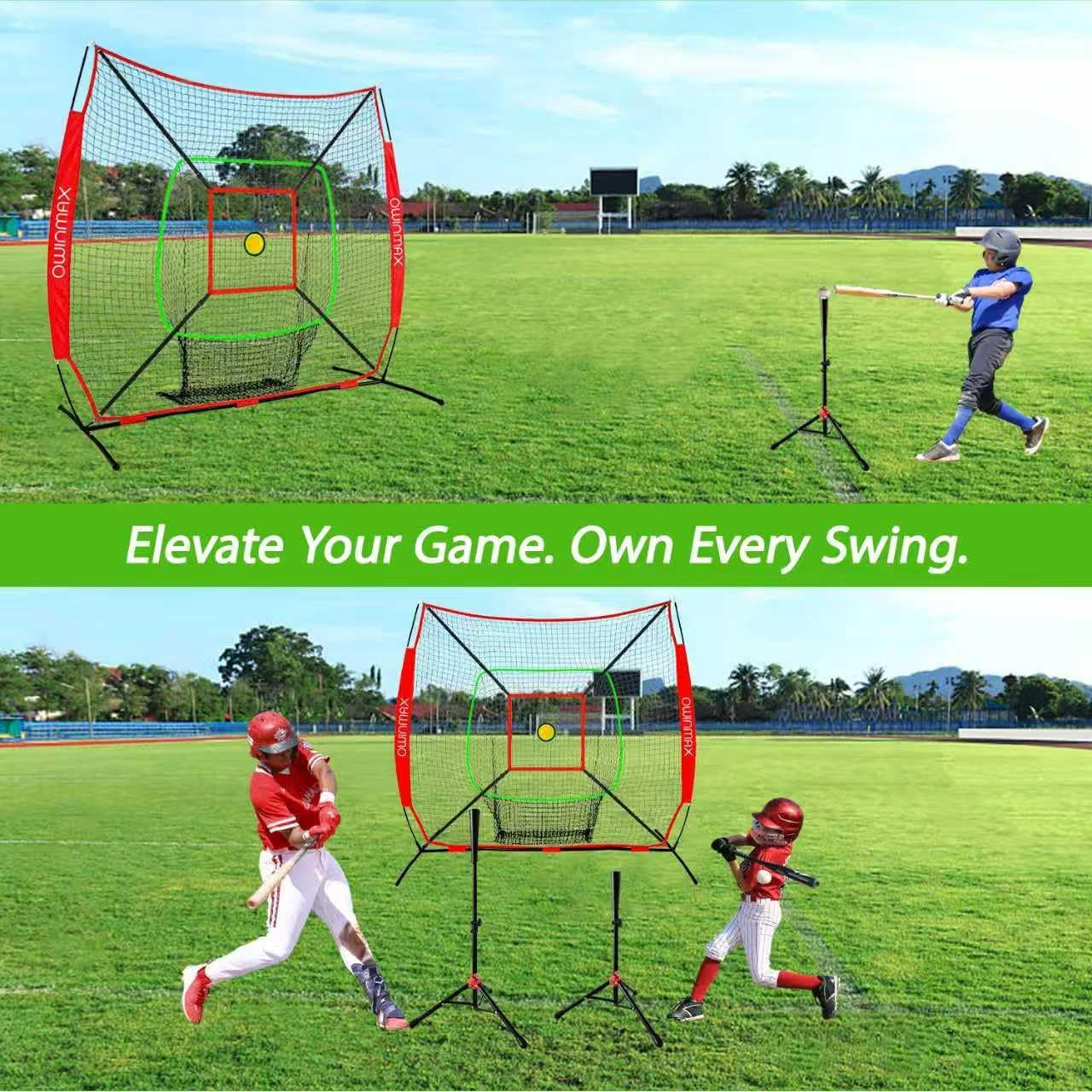 7X7 FT Baseball Net, Baseball & Softball Training Net with Batting Tee, Strike Zone & Circular Target and Weighted Ball, Portable Design with Compact Storage