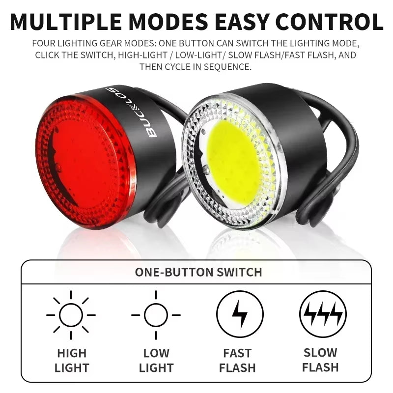 Bike Light COB Front Rear Bicycle Lights LED Rechargeable Mountain Road Bicycle Lamp MTB Tail Light Cycling Flashlight
