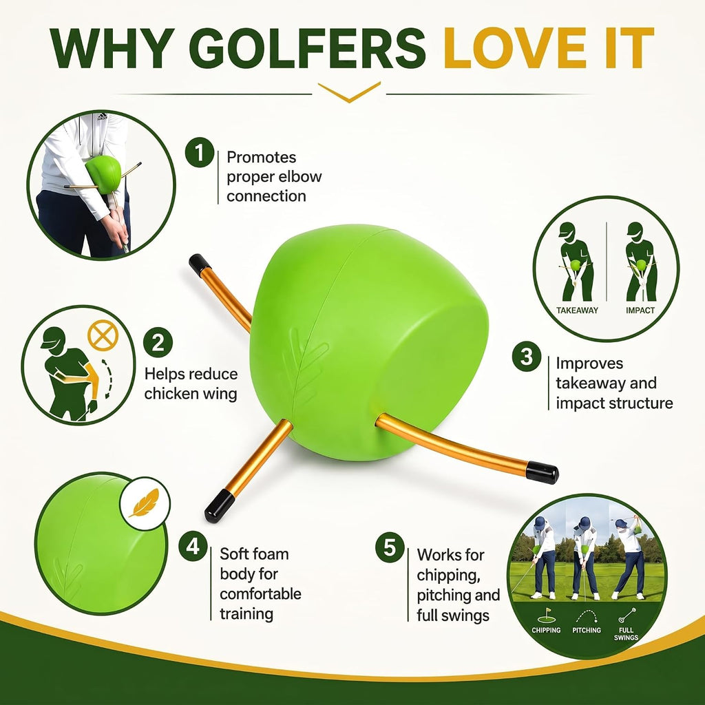 Golf Swing Trainer Connector Ball with Swing Correcting Arm Band, Golf Training Aid for Connected Swing, Arm Position Posture Correction, Improve Mechanics and Consistency for All Skill Levels
