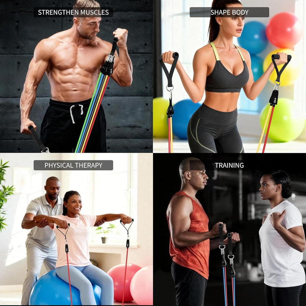 Resistance Bands Set with Handles, Exercise Bands for Working Out, Home Gym Workout Bands, Fitness Equipment for Men & Women Strength Training -Fu