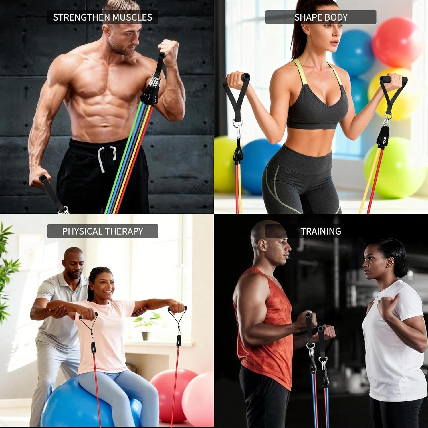 Resistance Bands Set with Handles, Exercise Bands for Working Out, Home Gym Workout Bands, Fitness Equipment for Men & Women Strength Training -Fu