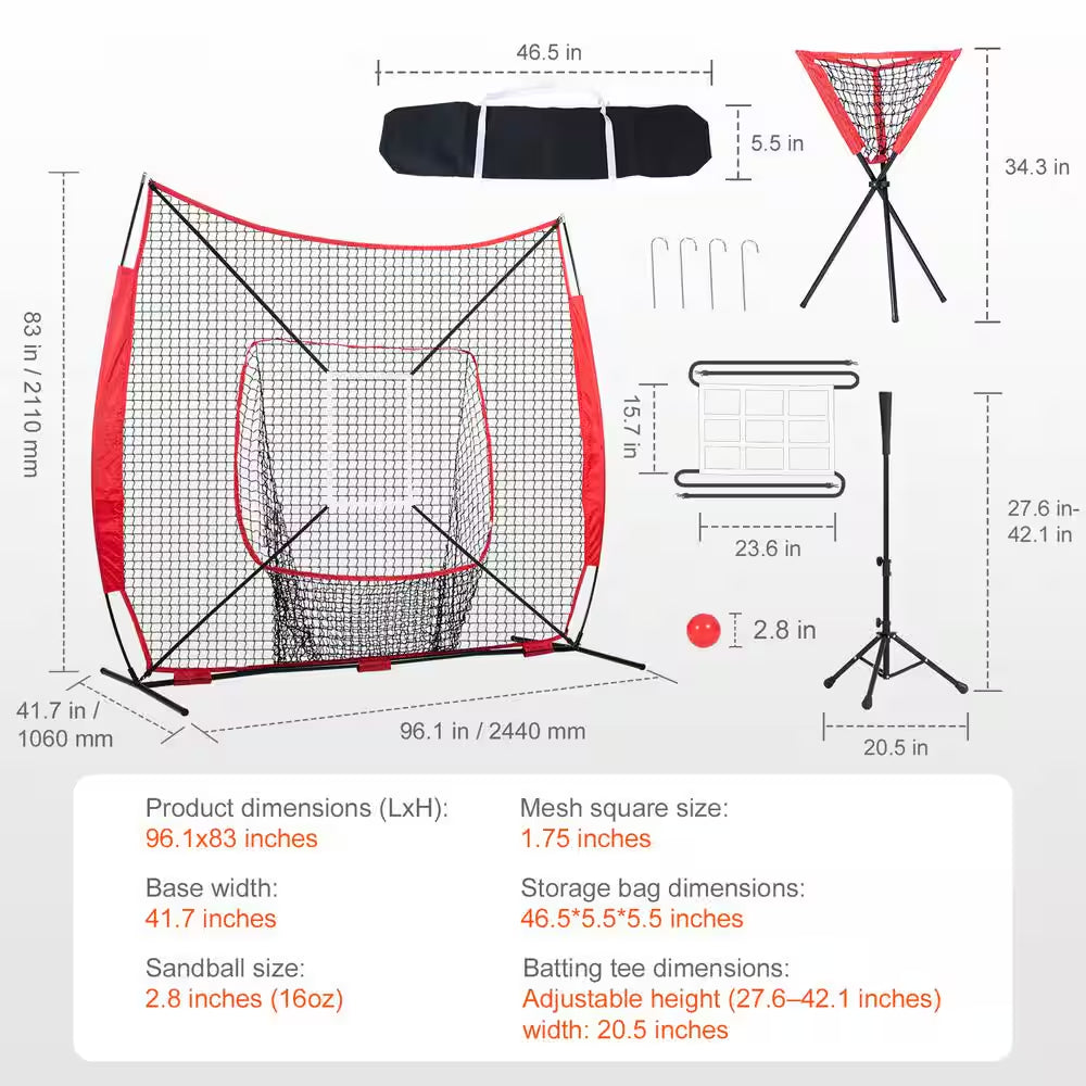 7 Ft. X 7 Ft. Baseball Practice Net, Portable Training Equipment for Hitting, Pitching, Catching with Carry Bag