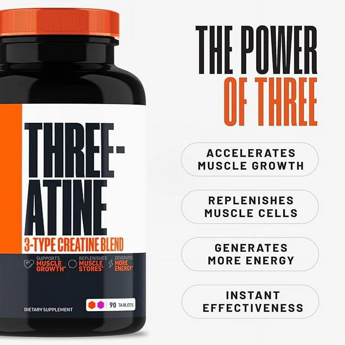 Creatine Monohydrate Pills, Premium 3 Type 5G Creatine Pills, Pre/Postworkout &amp; Keto Energy Builder, Easy to Take Three-Atine for Optimum Performance Men Women, 90 Tablets
