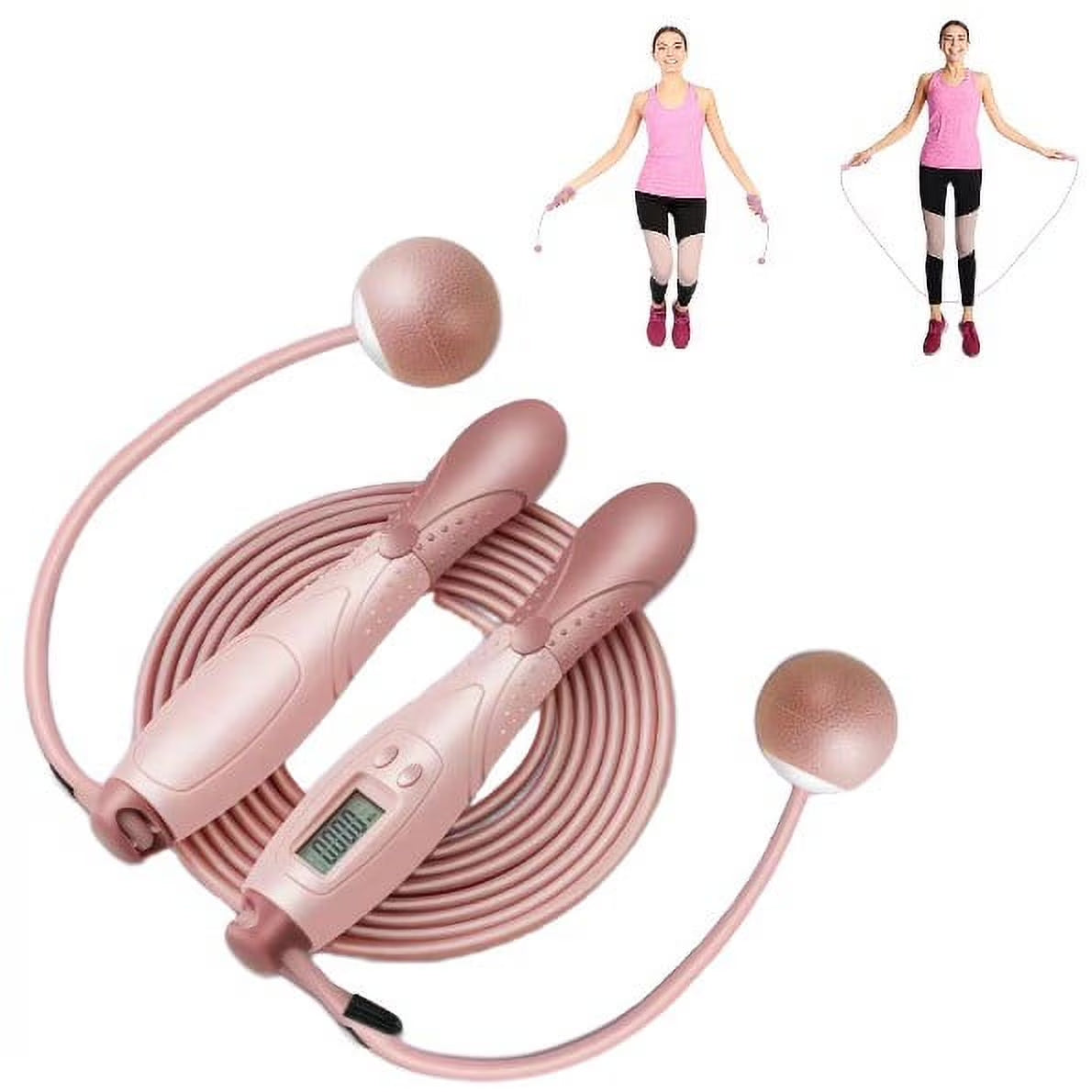 Weighted Cordless Jump Ropes with 2 Balls &amp; Adjustable Length Bod Rope for Kids Men Women,Speed Digital Counting Ropeless Skipping Rope with Calorie Counter for Indoor Fitness Workout Boxing Gym