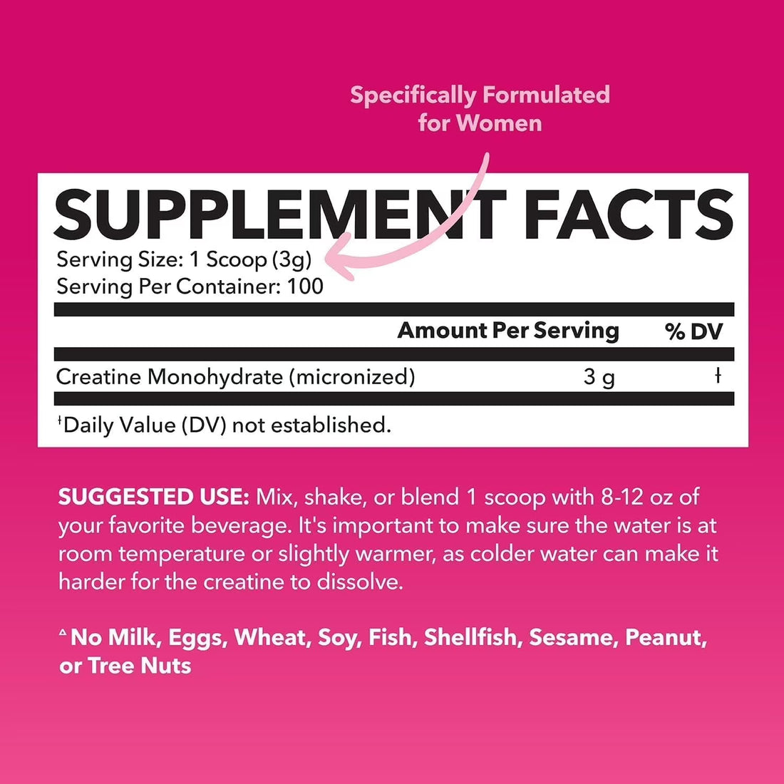 Micronized Creatine Monohydrate Powder for Women, Unflavored, 10.6 Oz (100 Servings)