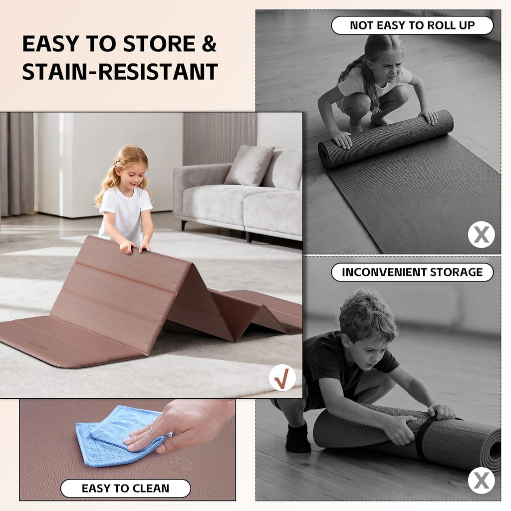 Foldable Yoga Mat, Extra Thick 10Mm, 76"X26"Extra Long | 12-Fold Design,Sgs Certified Tpe,Non-Slip & No Smell,Ultra Portability,For Yoga,Gym,Pilates,Home Workouts