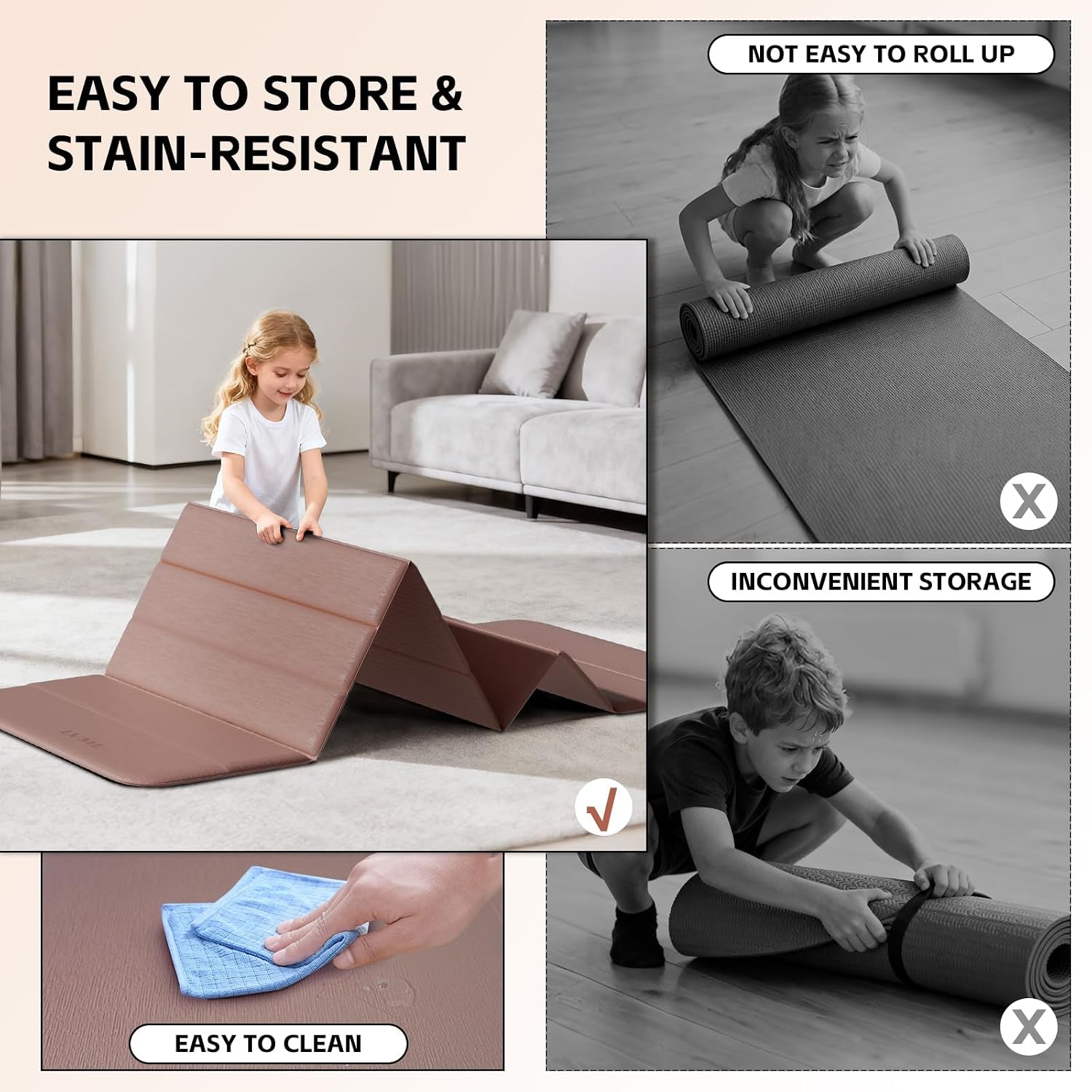 Foldable Yoga Mat, Extra Thick 10Mm, 76"X26"Extra Long | 12-Fold Design,Sgs Certified Tpe,Non-Slip & No Smell,Ultra Portability,For Yoga,Gym,Pilates,Home Workouts