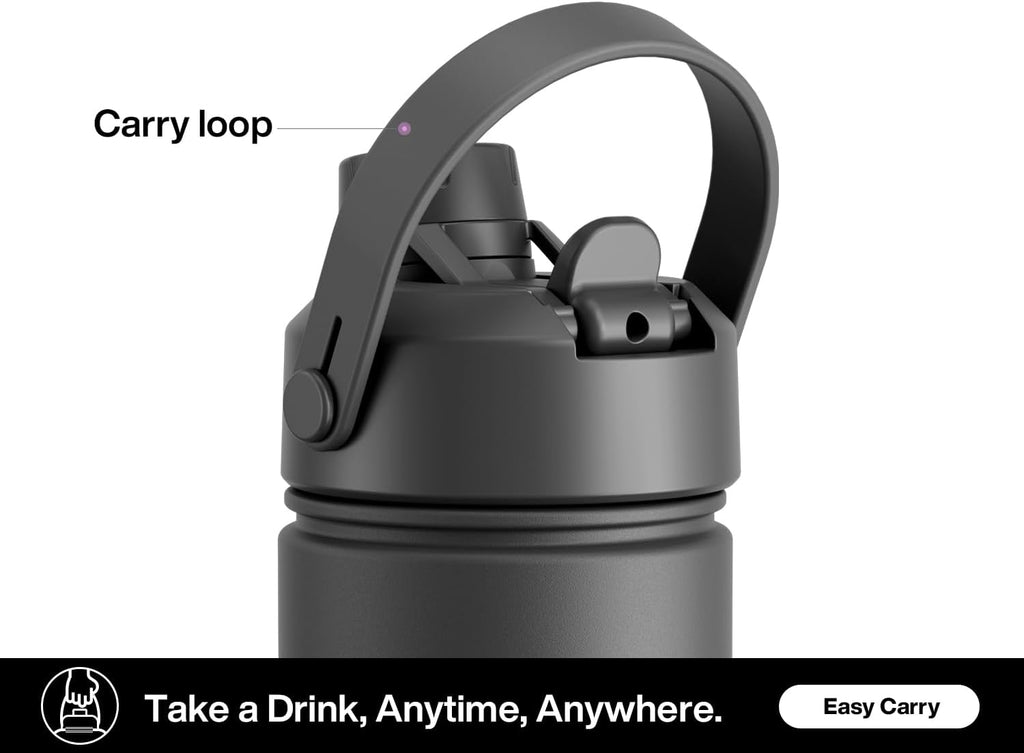 26 Oz Insulated Water Bottle with 2-In-1 Straw and Spout Lid, Keep Cold 24H, Leak-Proof, Fits in Car Cup Holder, Stainless Steel Water Bottle for Sports, Travel, and School (Dark Knight)