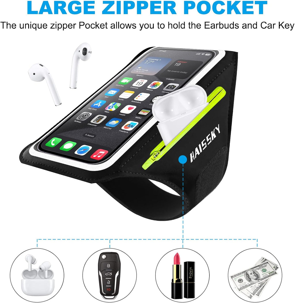 Running Armband with Zipper Pocket Sweatproof Running Phone Holder | Cell Phone Armband for Iphone Samsung,Non-Slip,Breathable Arm Phone Holder with Card Slot for Jogging Sports Gym Cycling 6.9"