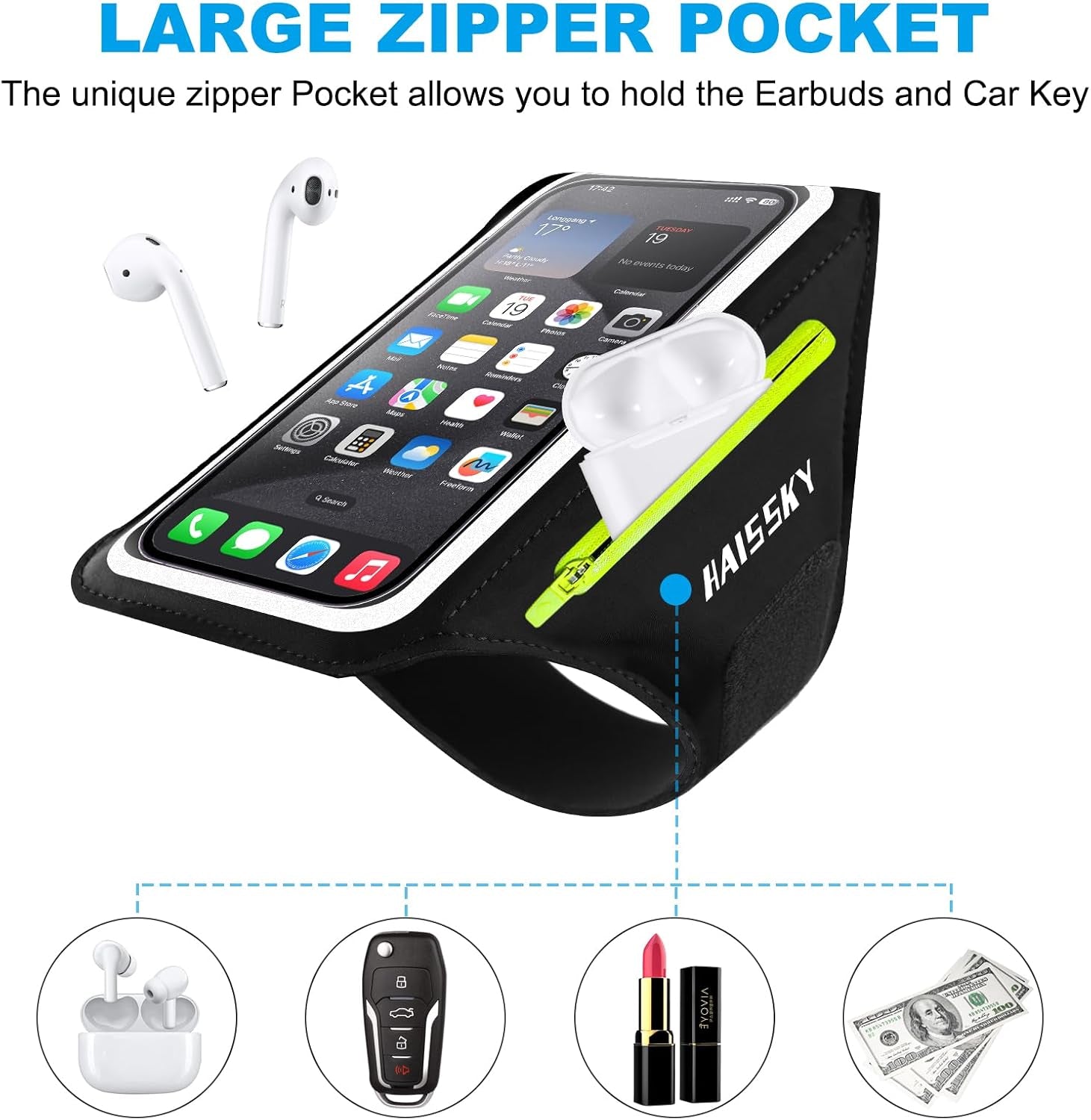Running Armband with Zipper Pocket Sweatproof Running Phone Holder | Cell Phone Armband for Iphone Samsung,Non-Slip,Breathable Arm Phone Holder with Card Slot for Jogging Sports Gym Cycling 6.9"