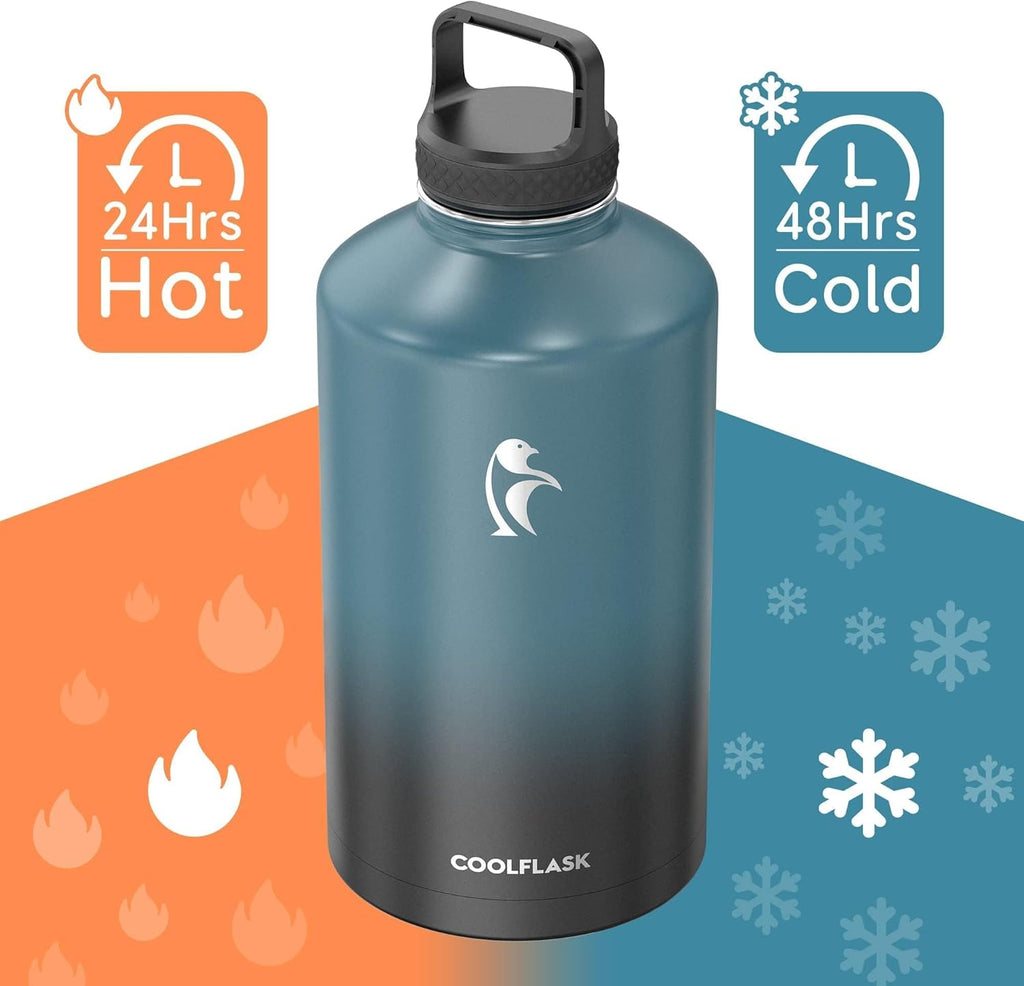 128 Oz Gallon Water Bottle Insulated with Straw & 3 Leakproof Lid | Large Water Jug Stainless Steel Triple-Wall, Cold 48+H/Hot 24+H, Dishwasher Safe, Bpa-Free, for Outdoor Gym & Hiking