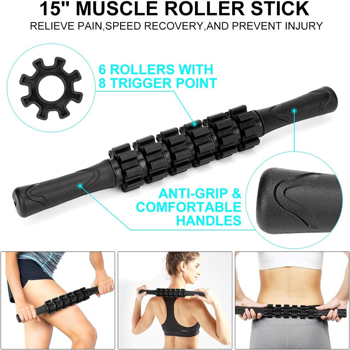 Foam Roller Set - High Density Back Roller, Muscle Roller Stick | Foot Fasciitis Ball, Stretching Strap, Massager Ball for Whole Body Physical Therapy & Exercise, Back Pain, Leg, Deep Tissue