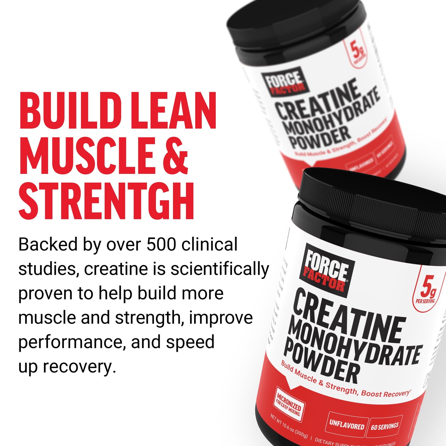 Creatine Monohydrate, Creatine Powder for Muscle Gain, More Strength, and Faster Workout Recovery, Clinically Studied Micronized Creatine 5G Dose per Serving, Unflavored, 60 Servings by