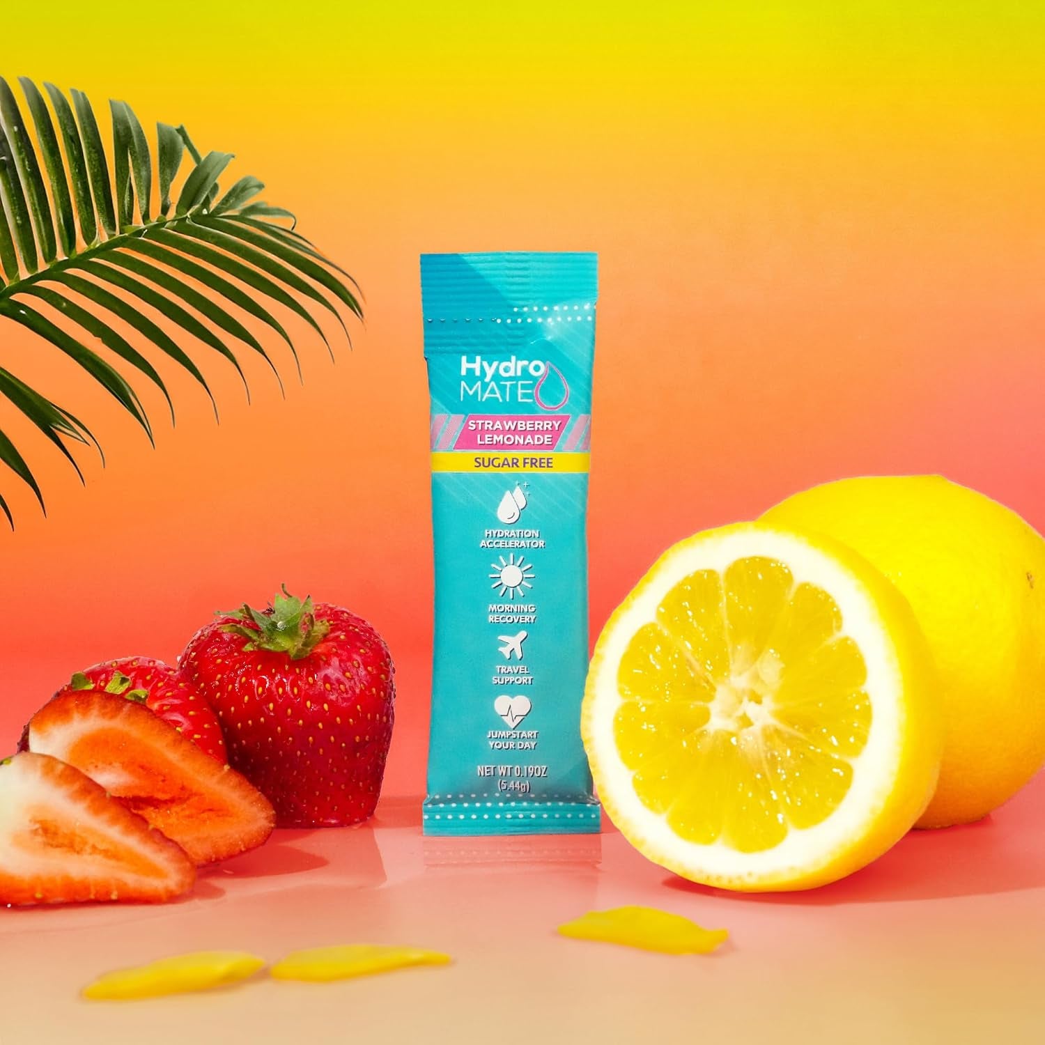 Electrolyte Powder Sugar-Free Hydration Packets Strawberry Lemonade Hydromate 16 Sticks