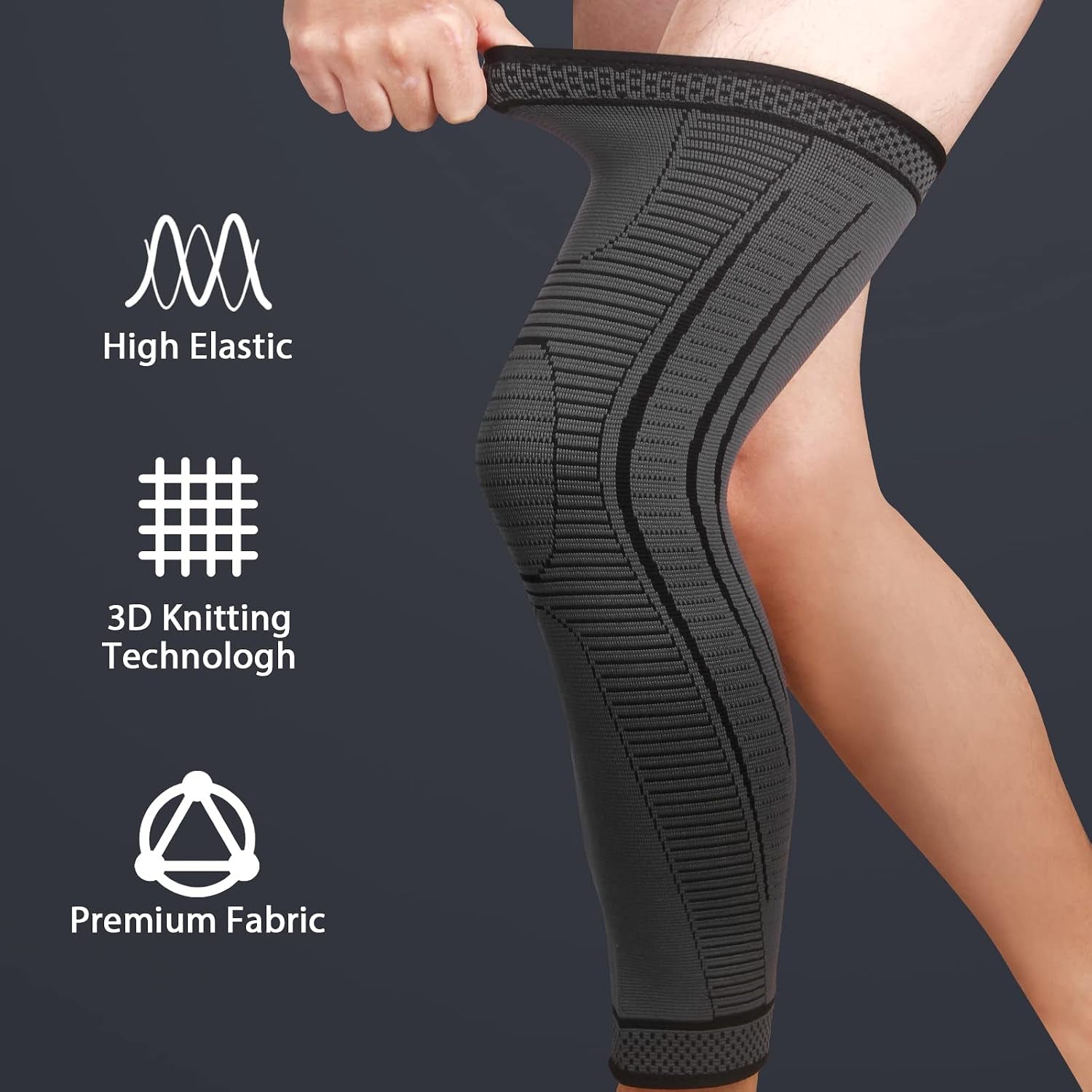 2 Pack Full Leg Compression Sleeves, Long Knee Brace Support for ACL,PCL, Meniscus Tear, Arthritis, Tendinitis,Men and Women (Black, Medium)