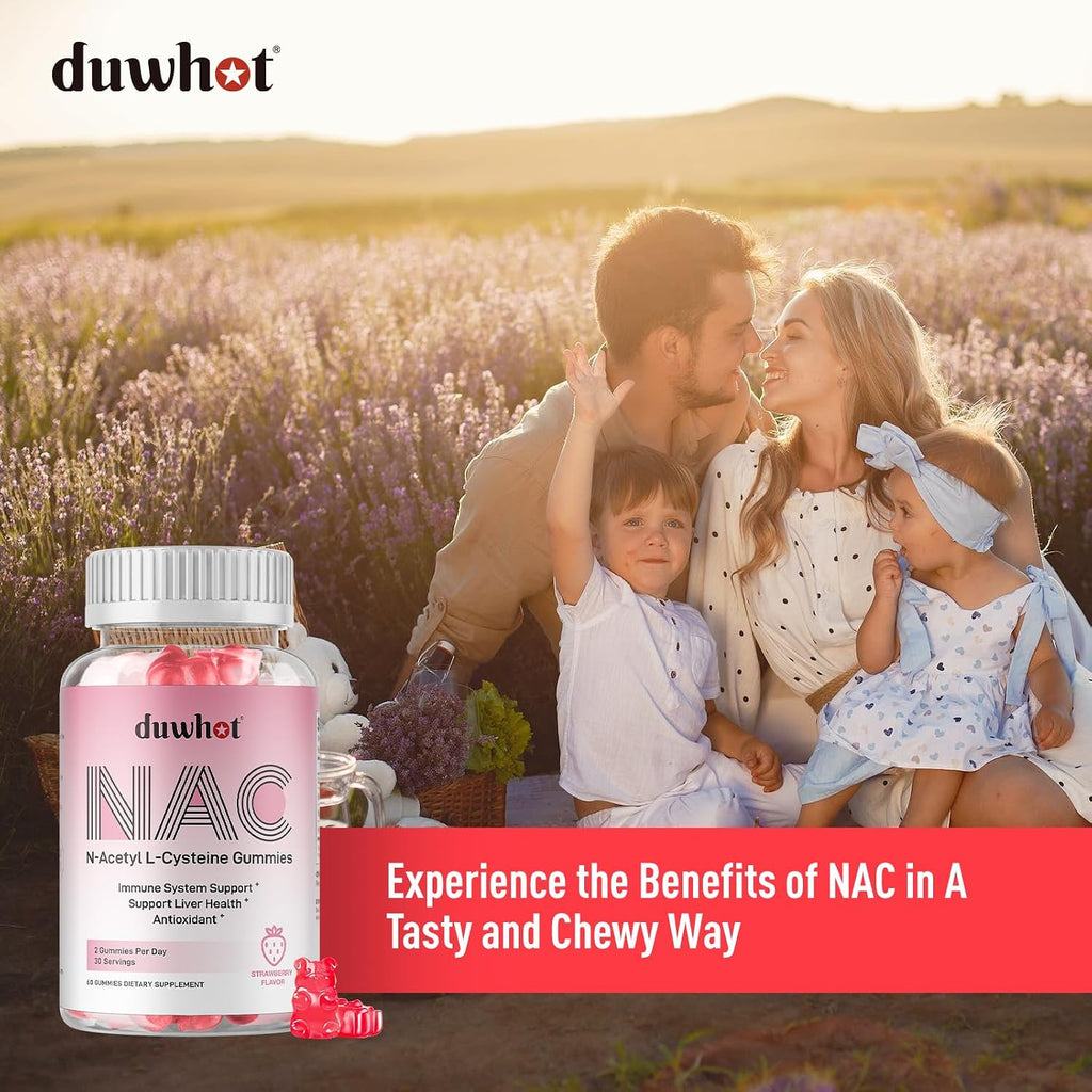 NAC Gummies 600Mg for Kids & Adults, 60Ct | N Acetyl Cysteine Supplement NAC Chewable for Antioxidants & Immune Support, Lung & Liver Health, Natural Strawberry Flavor