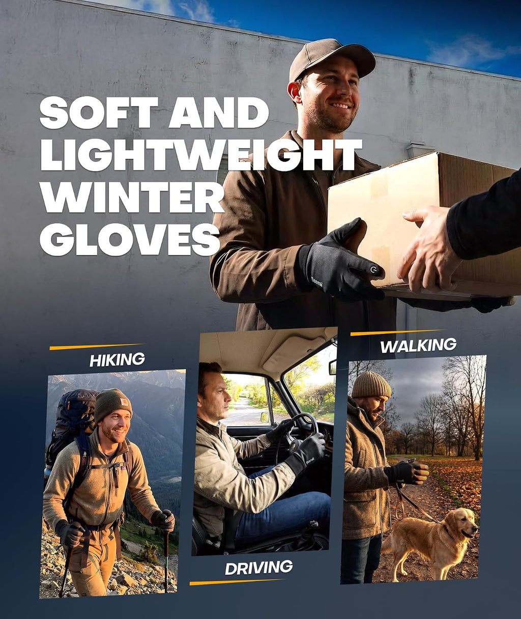 Winter Gloves Men Women Made with 3M Thinsulate, Lightweight Thermal Warm Gloves for Cold Weather with Touch Screen Fingers, Water Resistant Running Gloves for Cycling, Hiking, Driving
