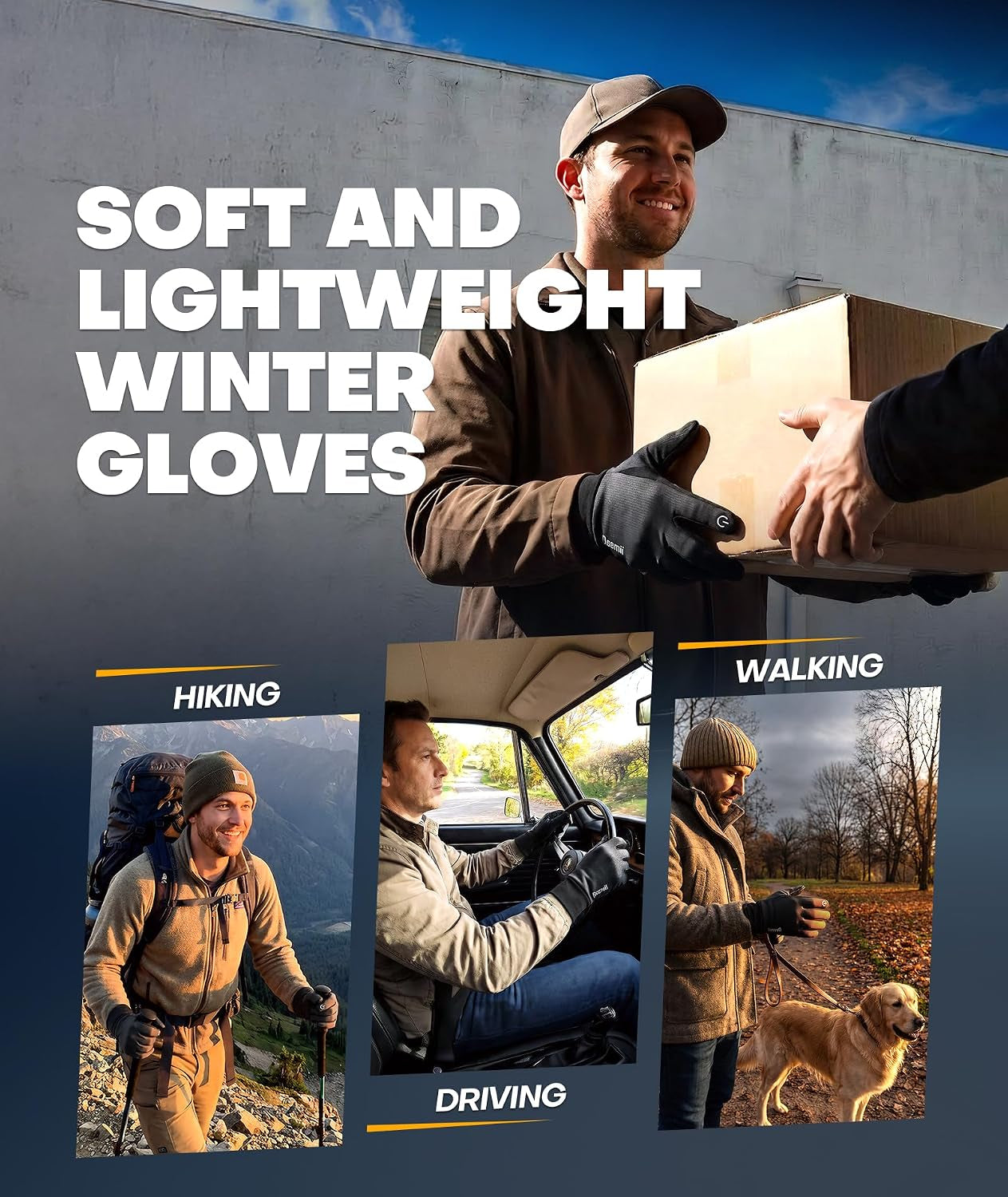 Winter Gloves Men Women Made with 3M Thinsulate, Lightweight Thermal Warm Gloves for Cold Weather with Touch Screen Fingers, Water Resistant Running Gloves for Cycling, Hiking, Driving
