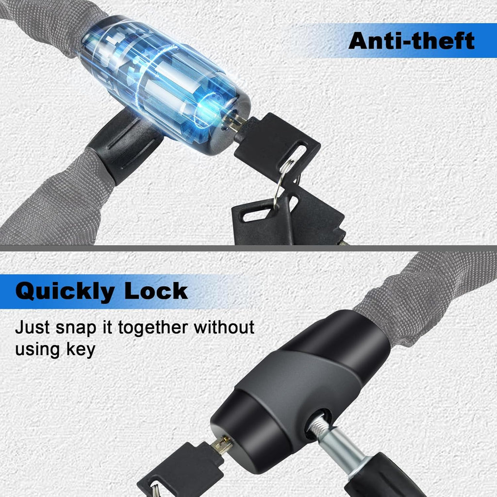 Bike Lock, Heavy Duty Anti-Theft 2.72 Ft Security Chain with 3 Keys, Waterproof for Bicycle,Scooter, Motorcycle, Door, Gate, Fence