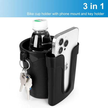3-In-1 Bike Cup Holder with Cell Phone Keys Holder, Bike Water Bottle Holders, U