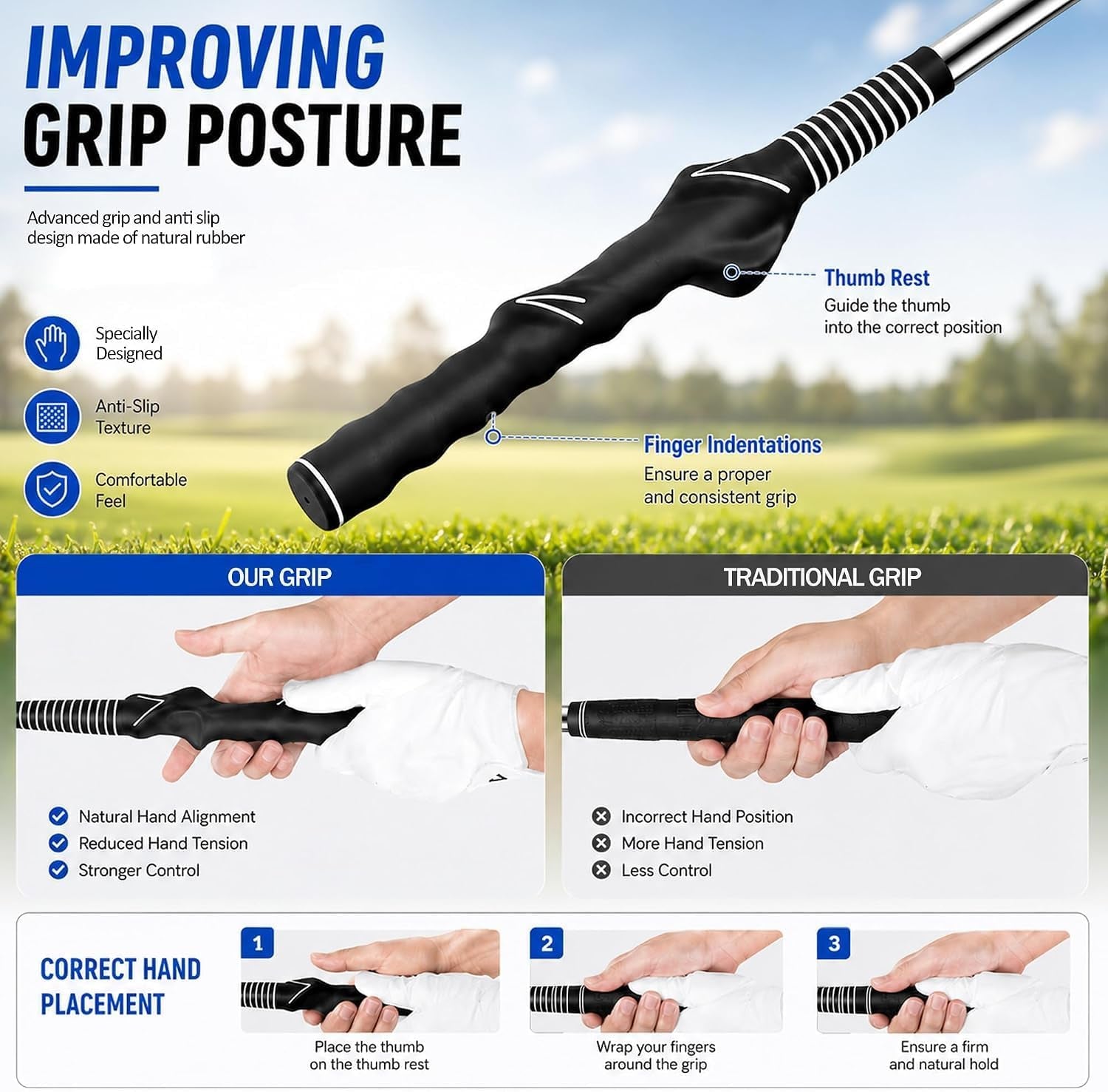 Retractable Golf Swing Trainer, Golf Grip Trainer, Golf Training Aid for Warm-Up, Golf Swing Training Aid, Grip Trainer Golf Club, Strength & Tempo Training for Chipping Hitting