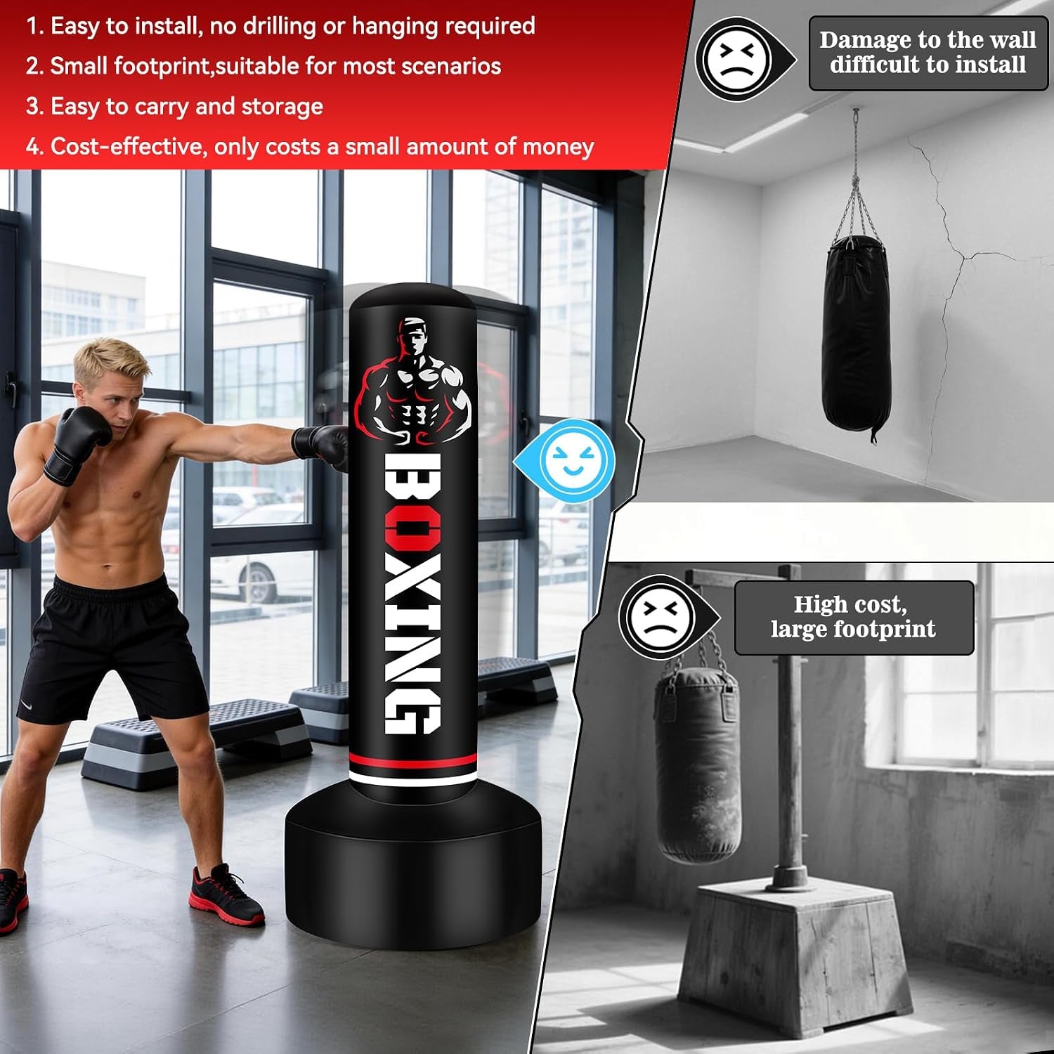 Heavy Freestanding Punching Bag for Adults Teens, 70" Boxing Bag with Stand | Kickboxing Bags Heavy Bag, Women Men Heavy Boxing Bag for Beginners Training MMA Karate Muay Thai Fitness