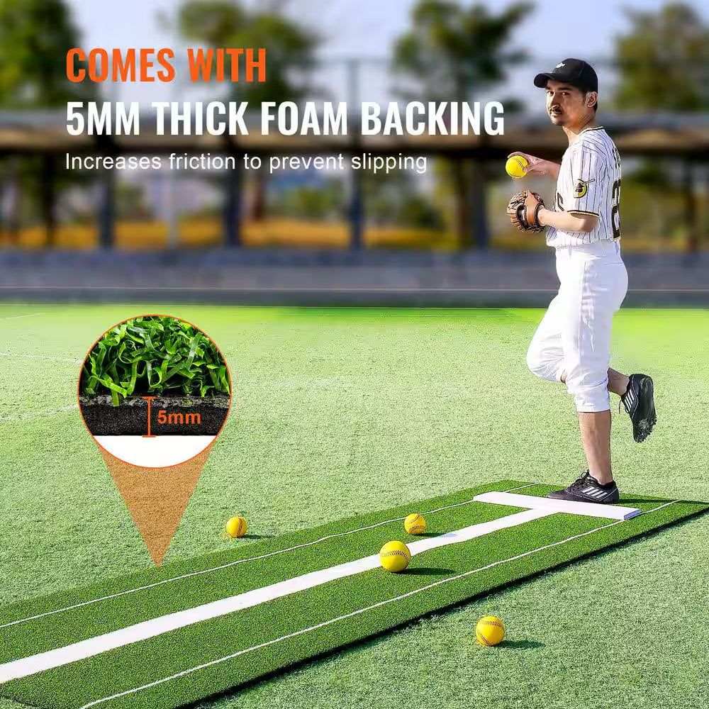 Softball Pitching Mat, 10 Ft. X 3 Ft. Softball Pitching Mound, Antislip Antifade Rubber Softball Pitching Training Green
