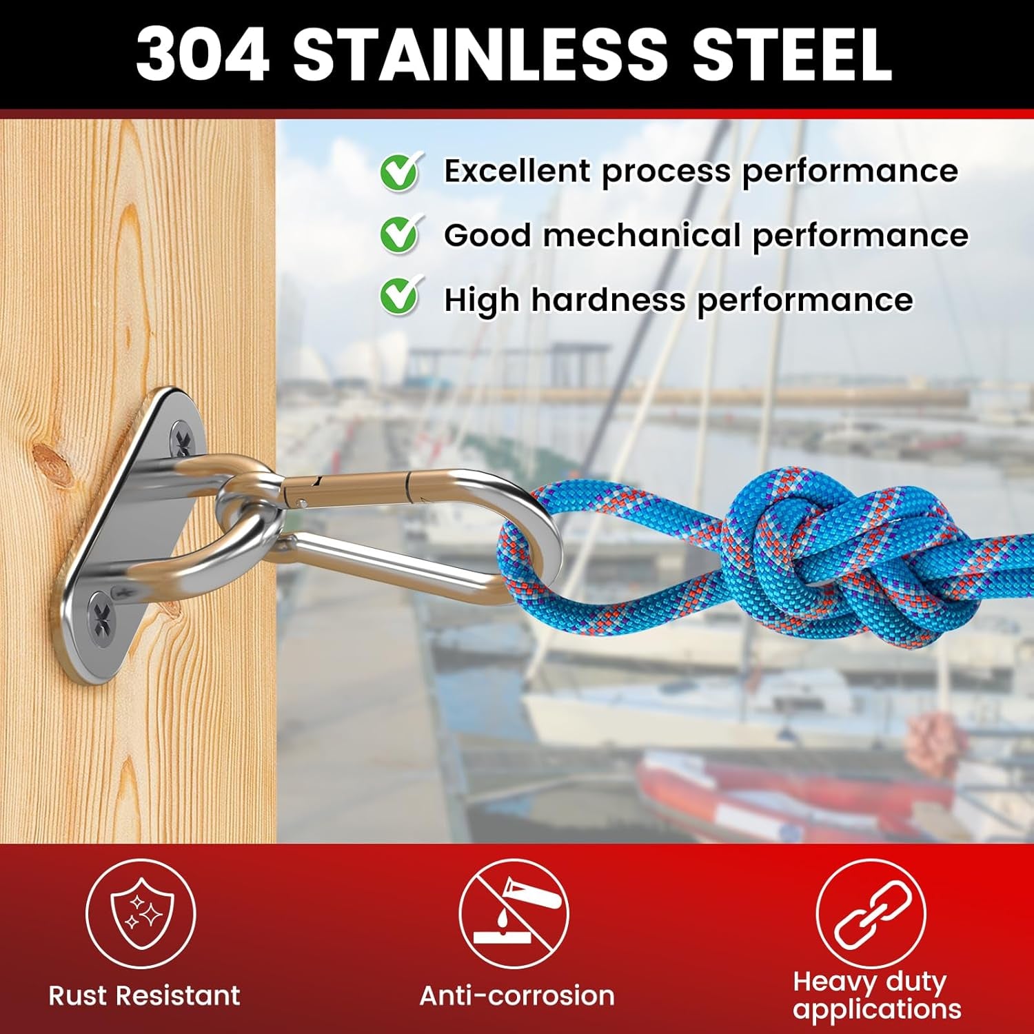 304 Stainless Steel Pad Eye Snap Hook, M5 Ceiling Hook 500Lb,8Pcs | Hanging Kit with Screws for Hammock Chair Swing, Yoga Gym Equipment, Sun Shade Sail, Plant Hangers & Marine Boat Hardware