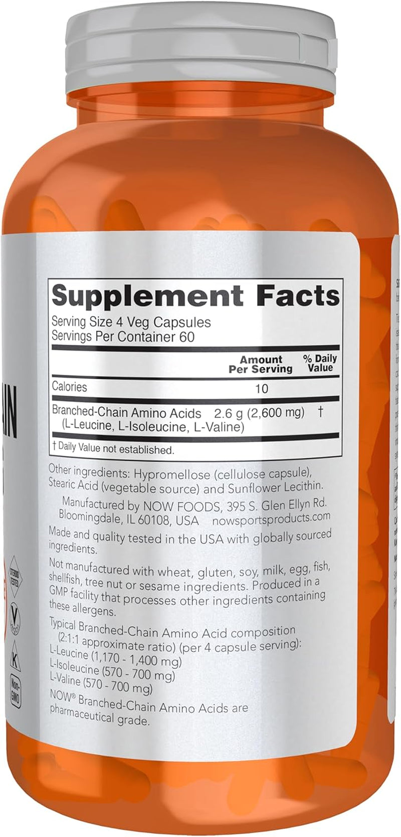 Sports Nutrition, Branched Chain Amino Acids, with Leucine, Isoleucine and Valine, 240 Veg Capsules