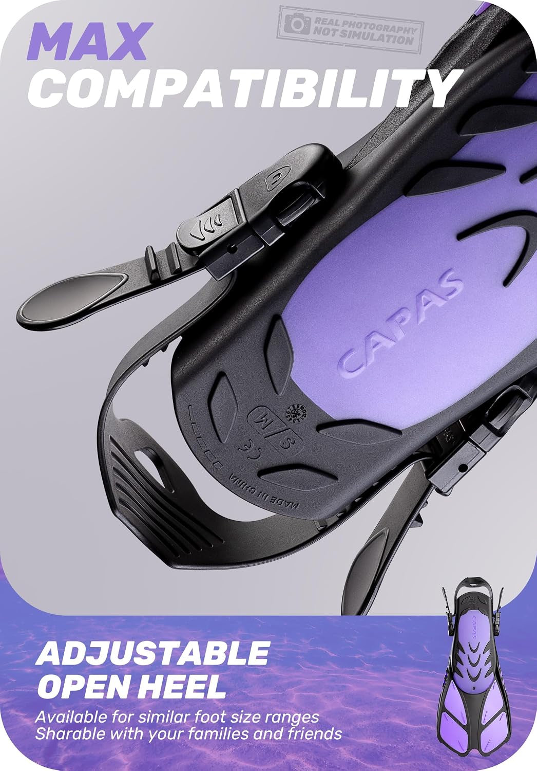 Snorkel Fins, Travel Size Short Flippers for Snorkeling Swimming | Adjustable Swim Fins Flexible Open Heel Lightweight Scuba Diving Fins for Adult Men Women Kids Ideal for Recreational Use