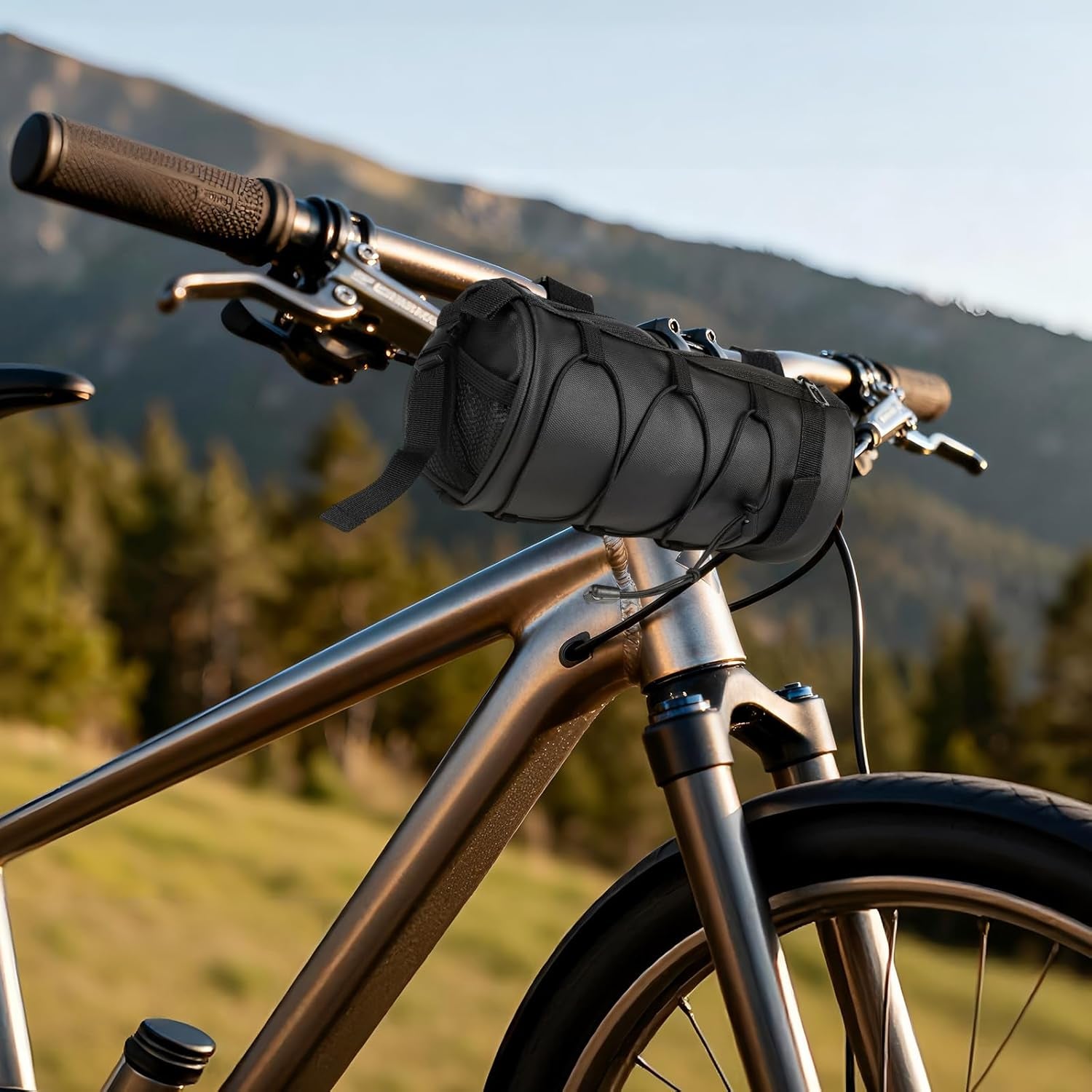 Bike Handlebar Bag, 2.5L Black Waterproof Bicycle Frame Front Bag, Multiple Bike Storage Roll Bag Bicycle Accessories with Shoulder Strap for Mountain Road Bikes