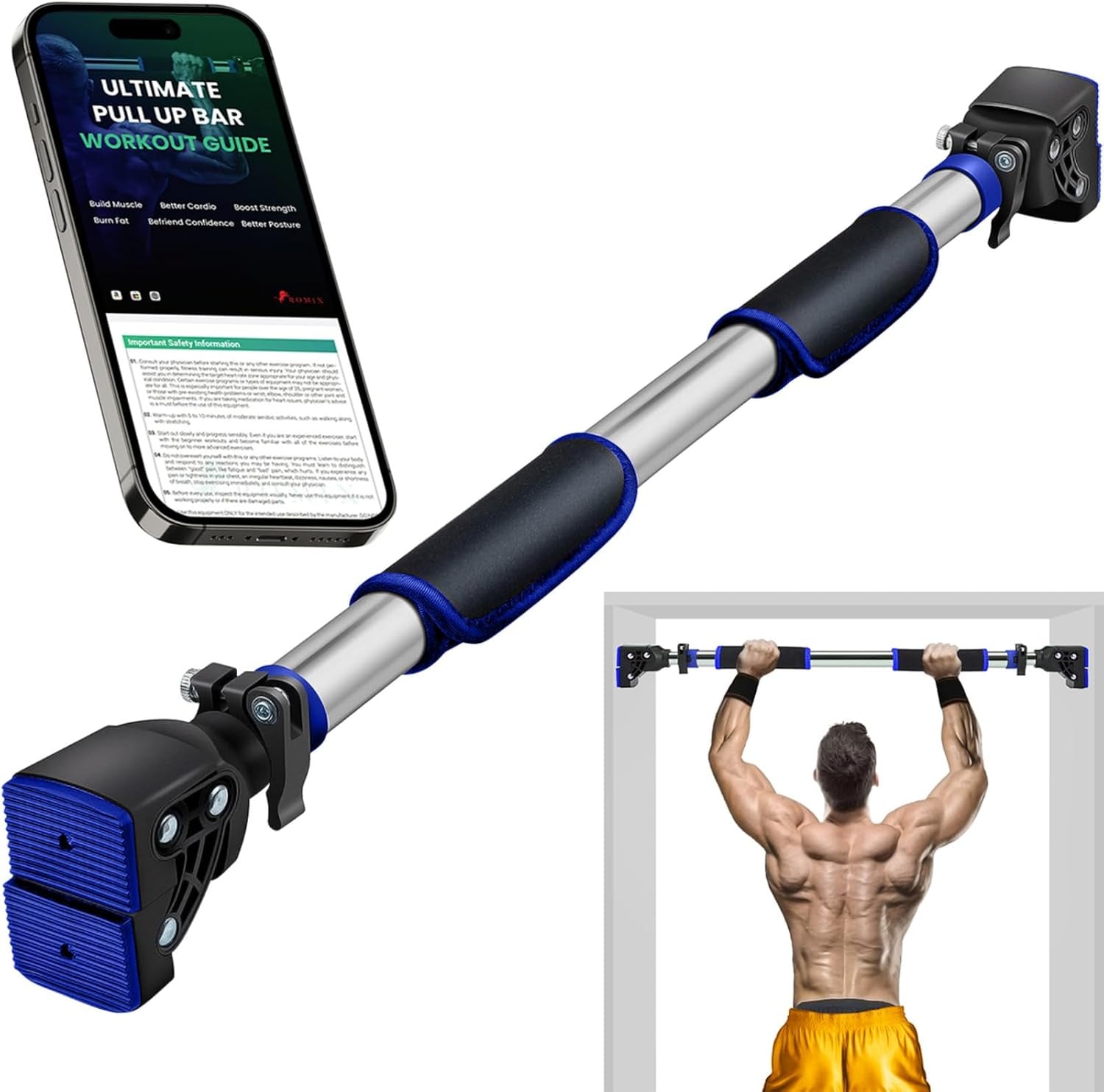 Pull up Bar for Doorway Chin up Bar, No Screws Door Frame Width Locking Adjustable 72-97Cm (28-38 In) Body Fitness Training Equipment, Strength Training Pull-Up Bars for Home Gym, Max Load 440Lb